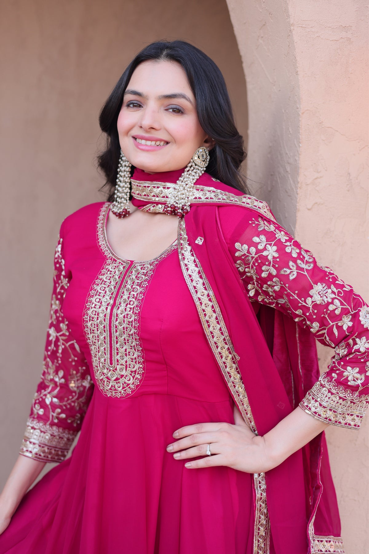 Designer Sequins Embroidered Anarkali Gown With Dupatta Set