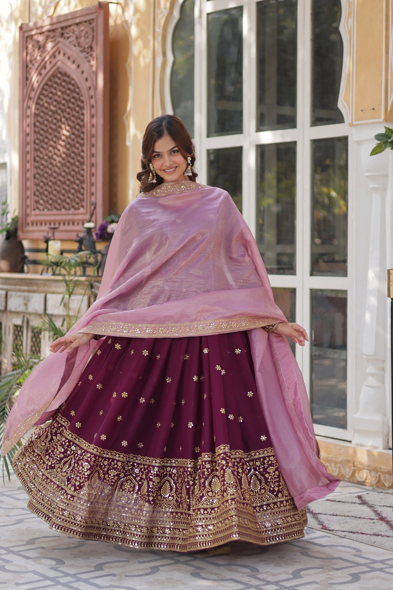 Plum Embroidered Georgette Anarkali Set