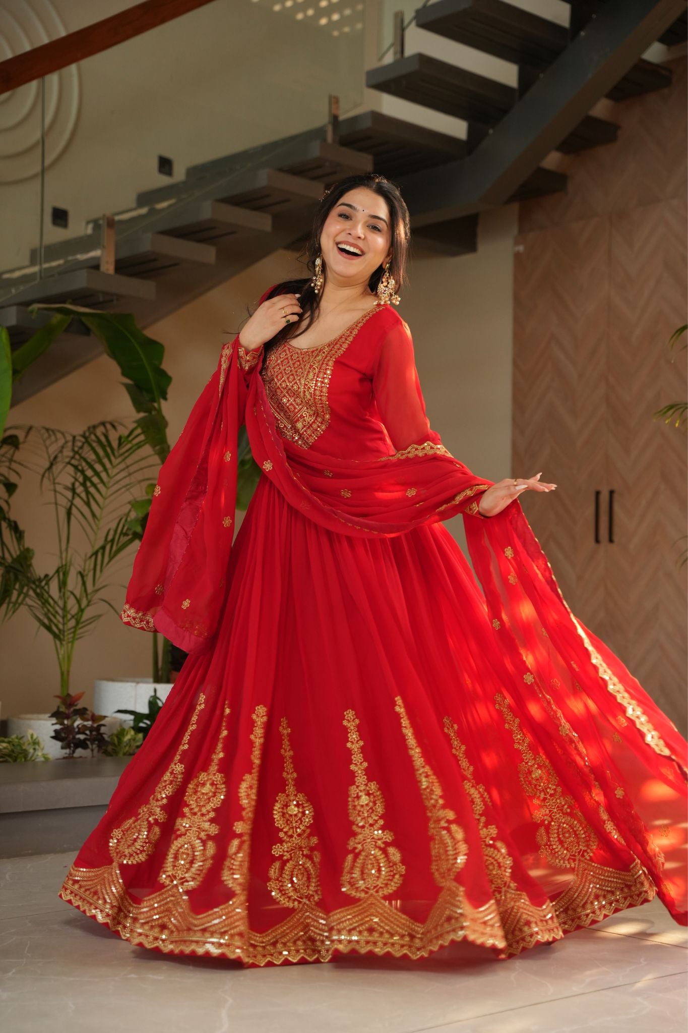 Premium Designer Embroidered Sequins Work Festive Gown With Dupatta Set