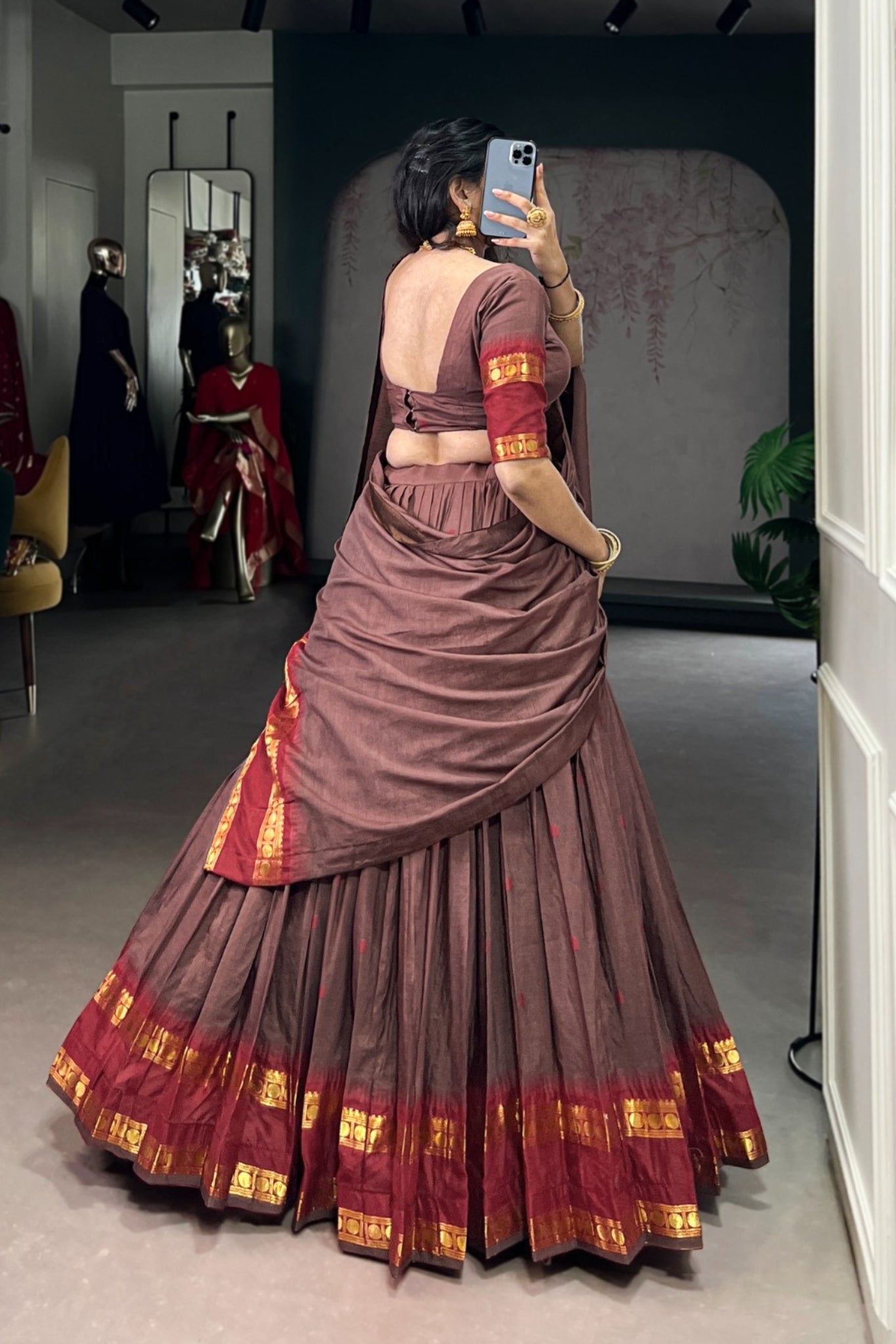 Pure Chanderi Zari Weaving Work South Indian Lehenga Choli