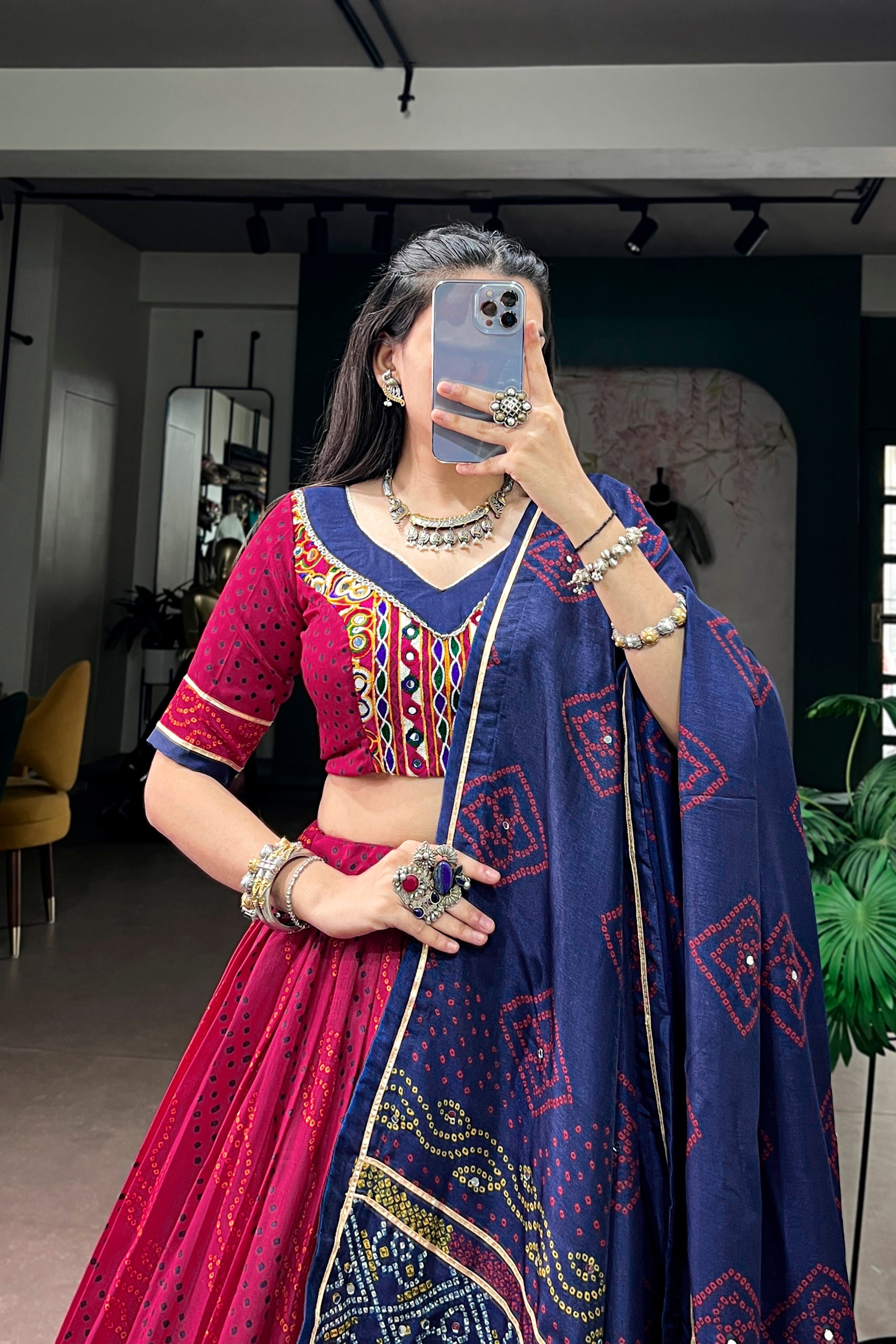 Tasar Silk Bandhani Print Designer Lehenga Choli for Navratri