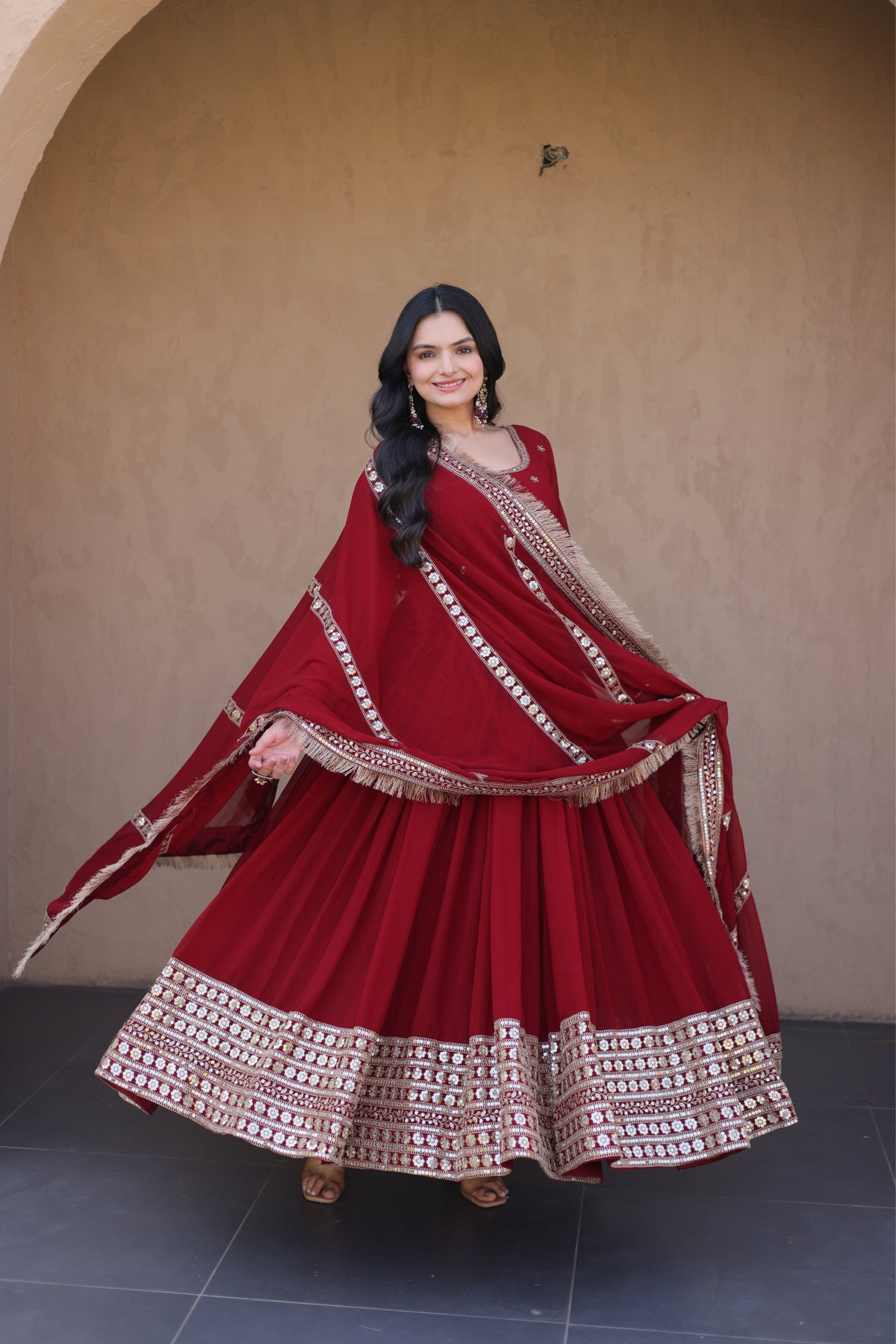 Designer Faux Blooming Anarkali Gown With Dupatta Set