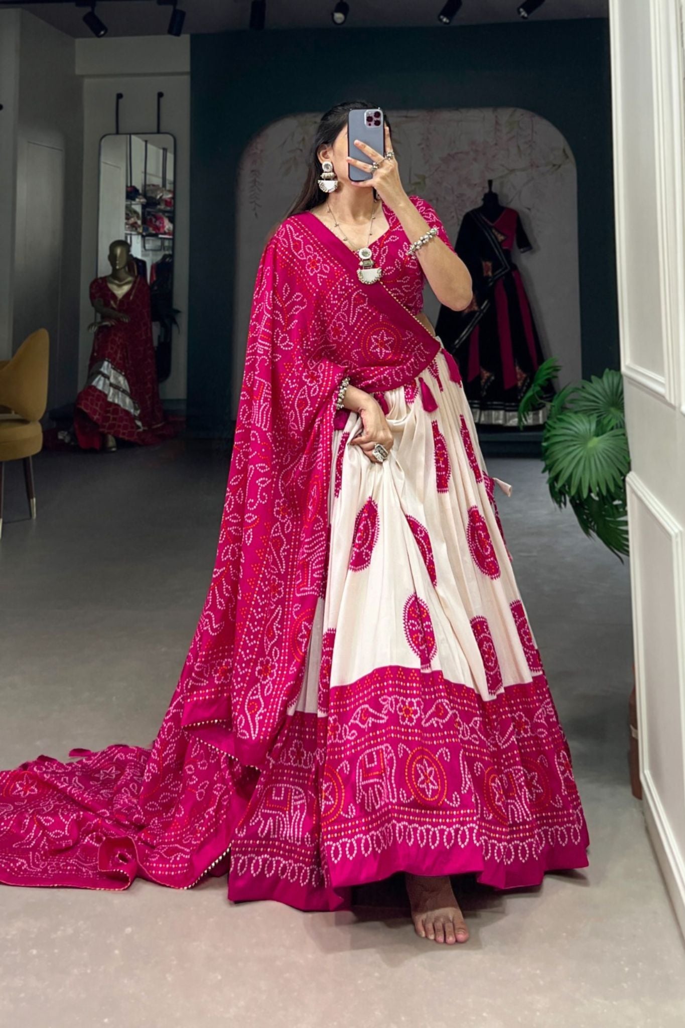 Bandhej Print Silk Lehenga Choli