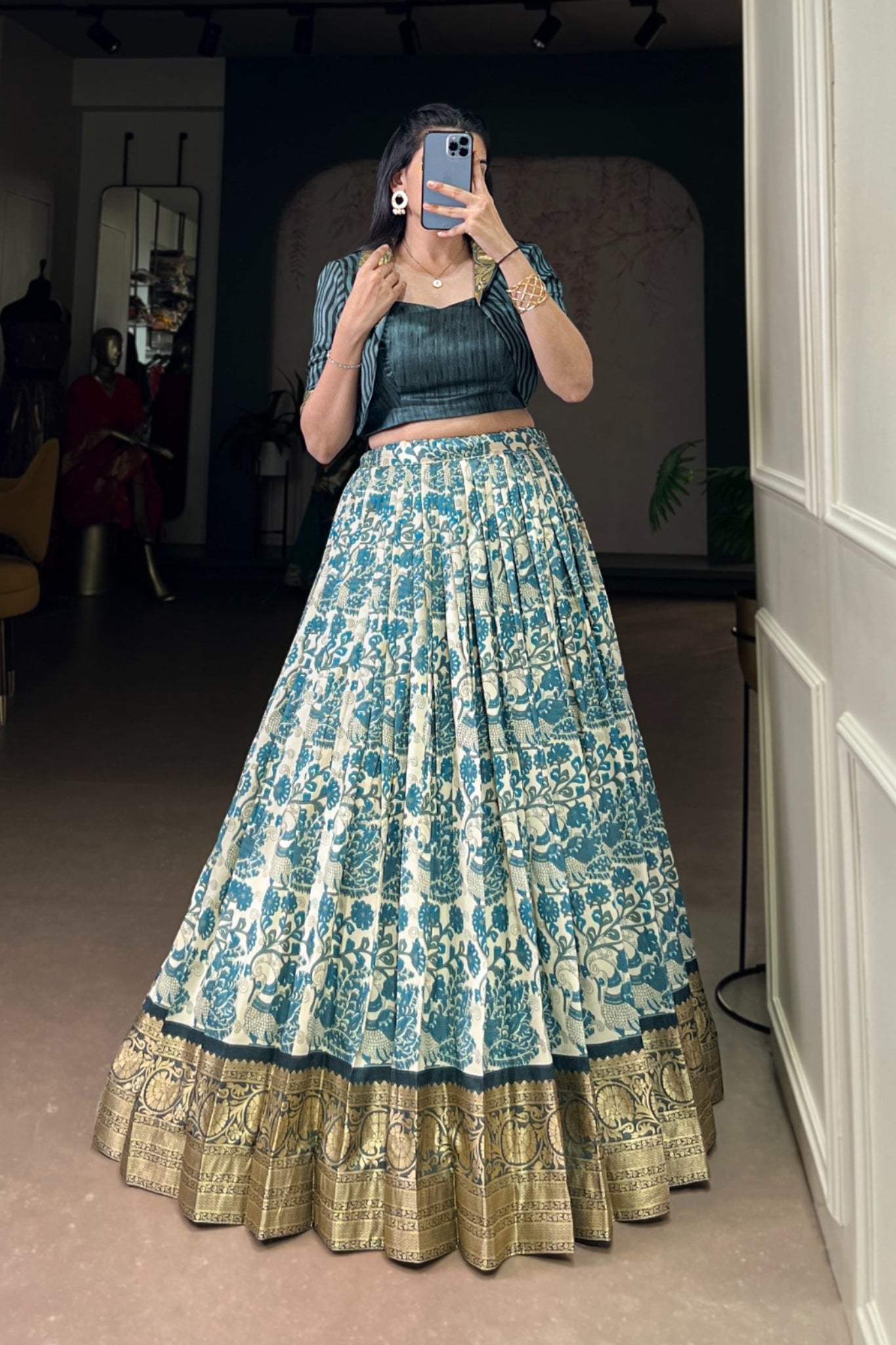 Handcrafted Tasar Silk Printed With Viscose Border Lehenga Choli