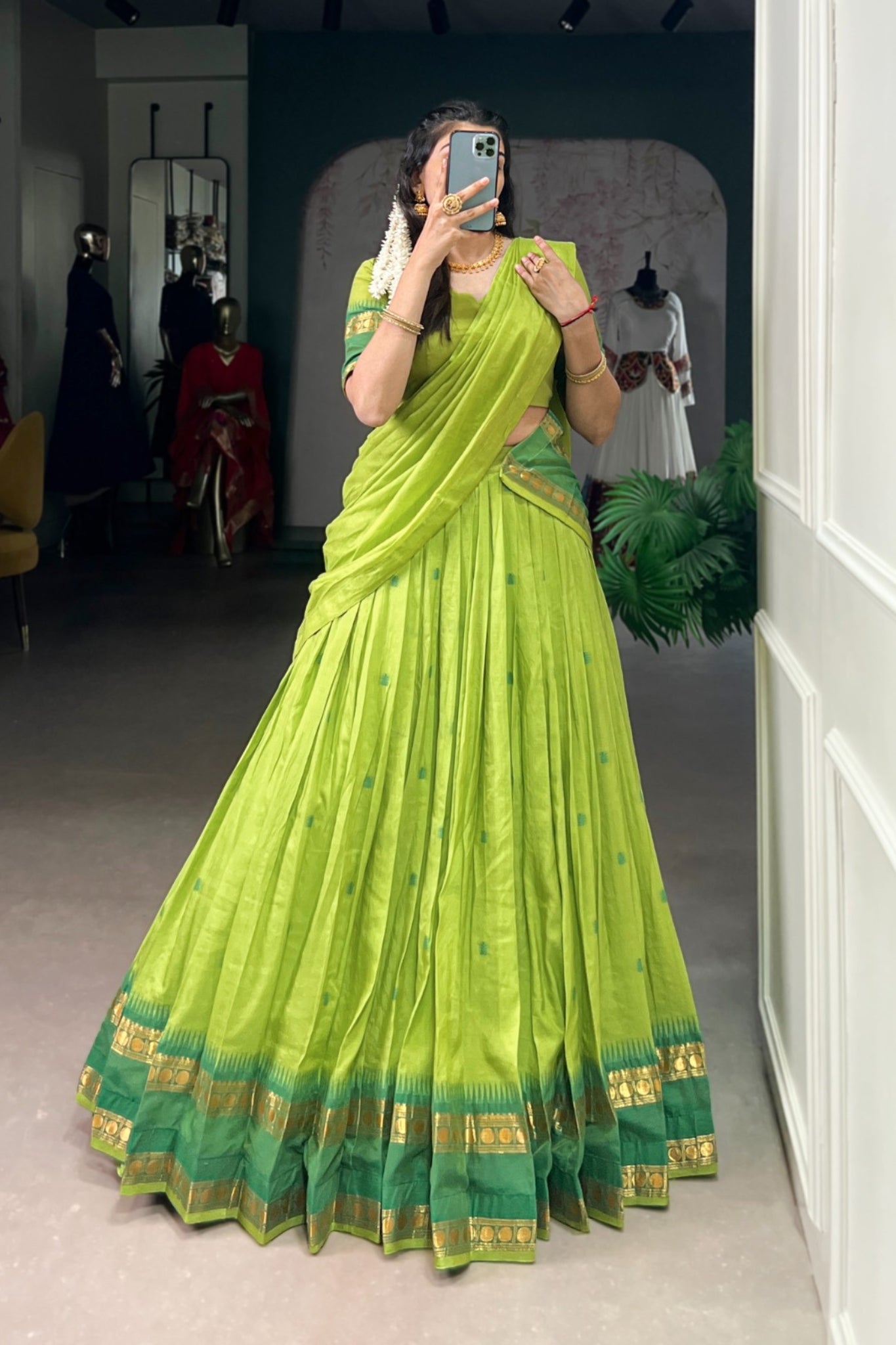 Pure Chanderi Zari Weaving Work South Indian Lehenga Choli