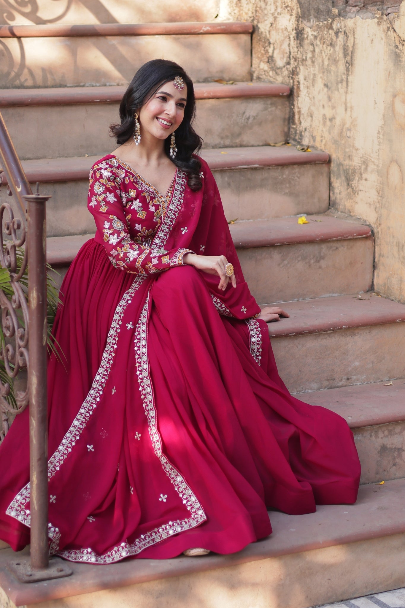 Floral Embroidery Sequins Work Beautiful Anarkali Suit Set