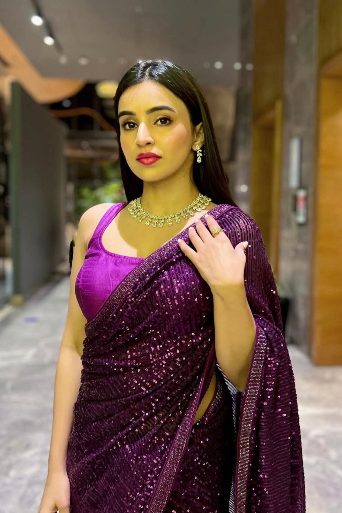 Purple Georgette Saree with Sequence Work