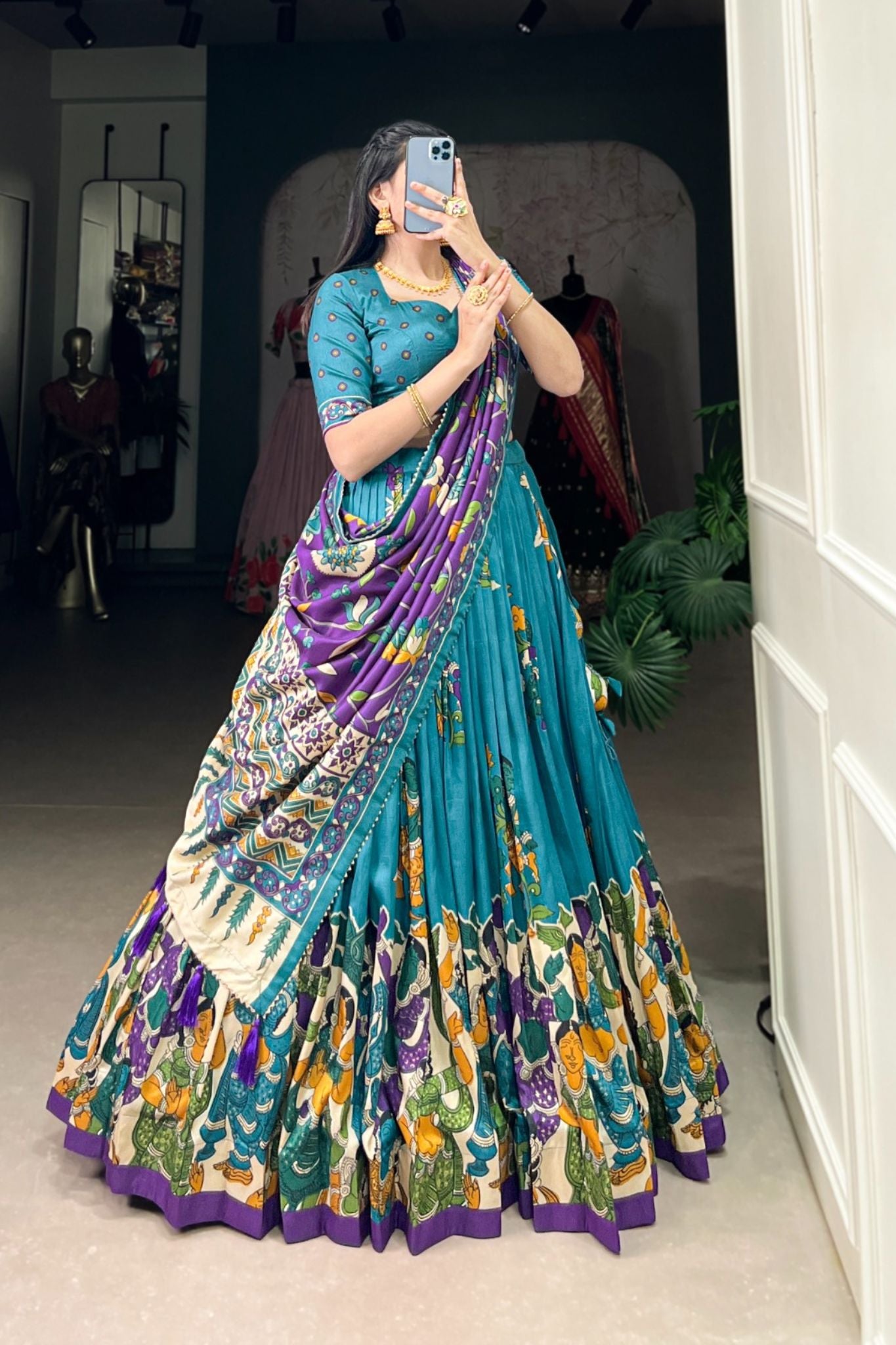 Kalamkari Printed Tussar Silk Traditional Lehenga Choli