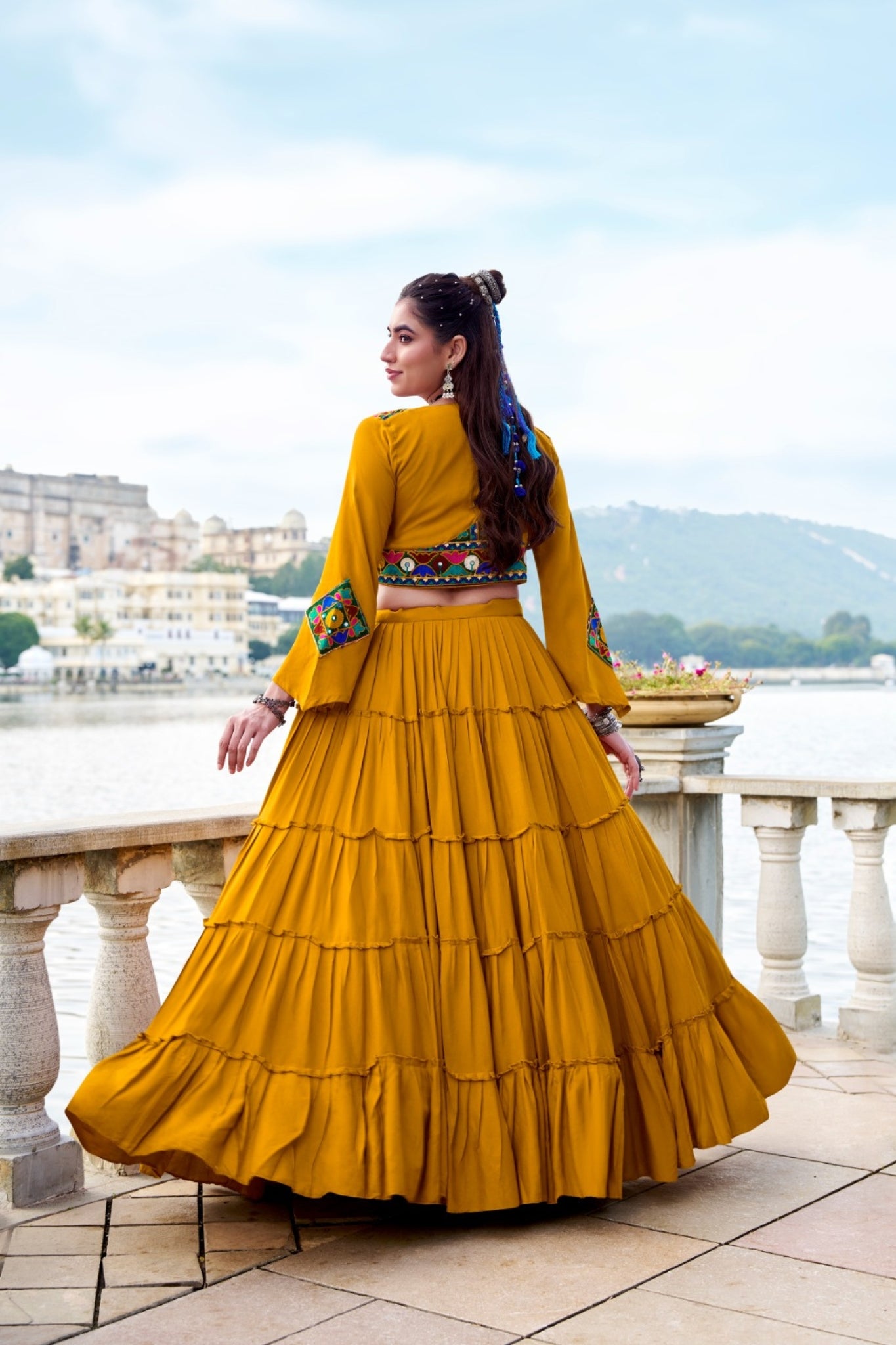 Pure Rayon Mirror Gamthi Work Navratri Lehenga Choli Set
