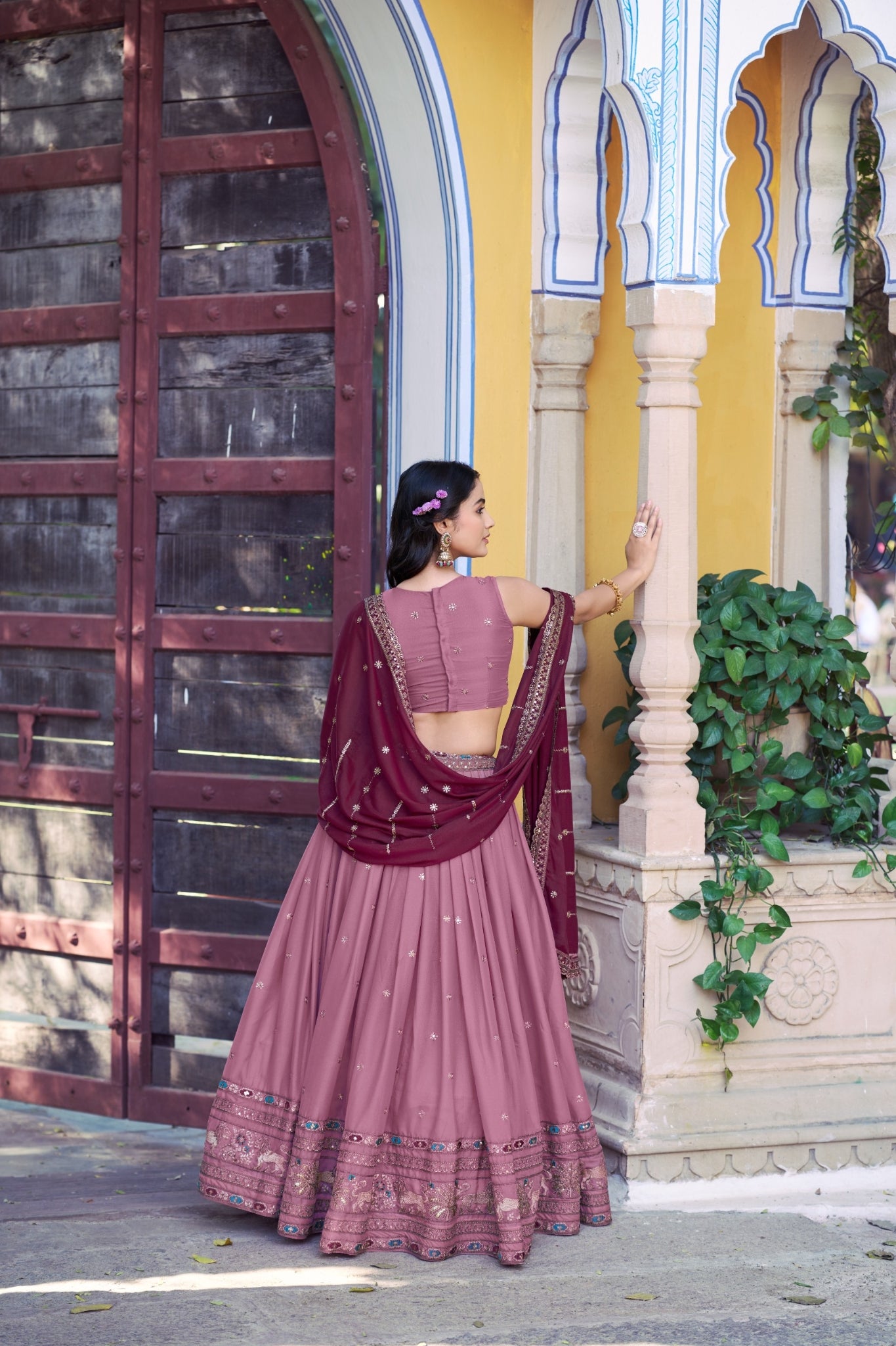 Embroidered Designer Wedding Star Georgette Lehenga Choli Set For Women