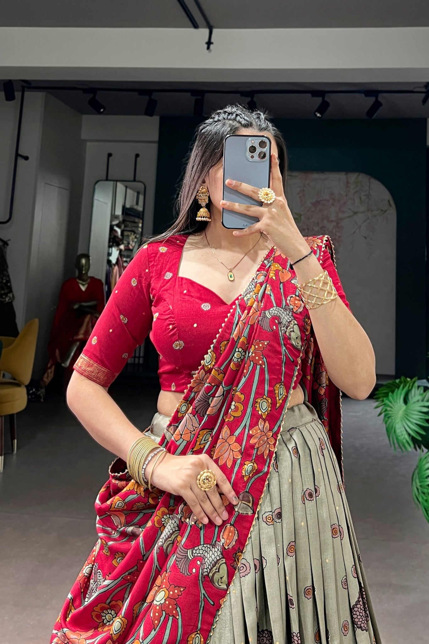 Kalamkari Print With Foil Work Lehenga Choli