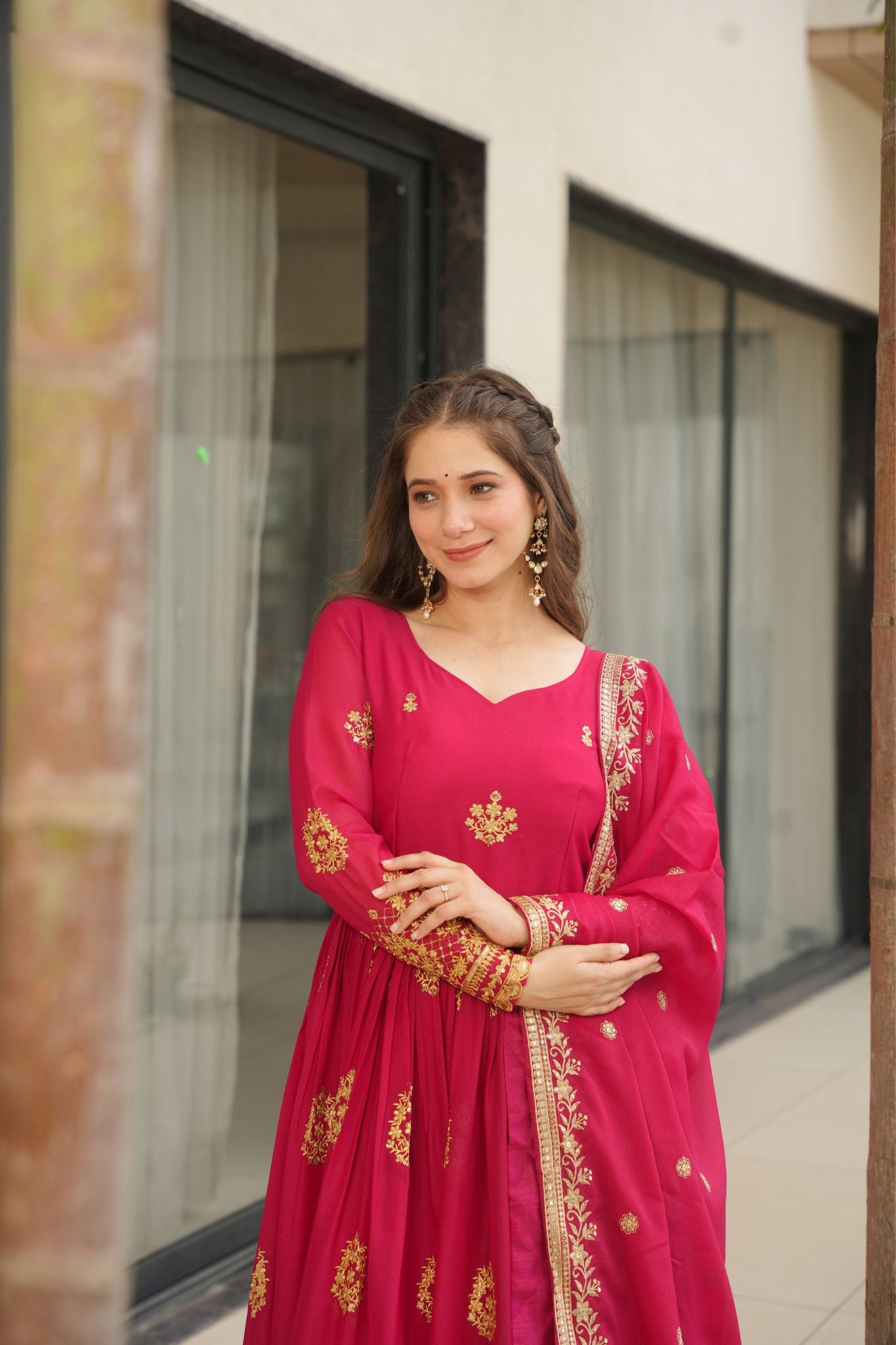 Luxurious Star Georgette Sequins Embroidered Work Stunning Gown With Dupatta