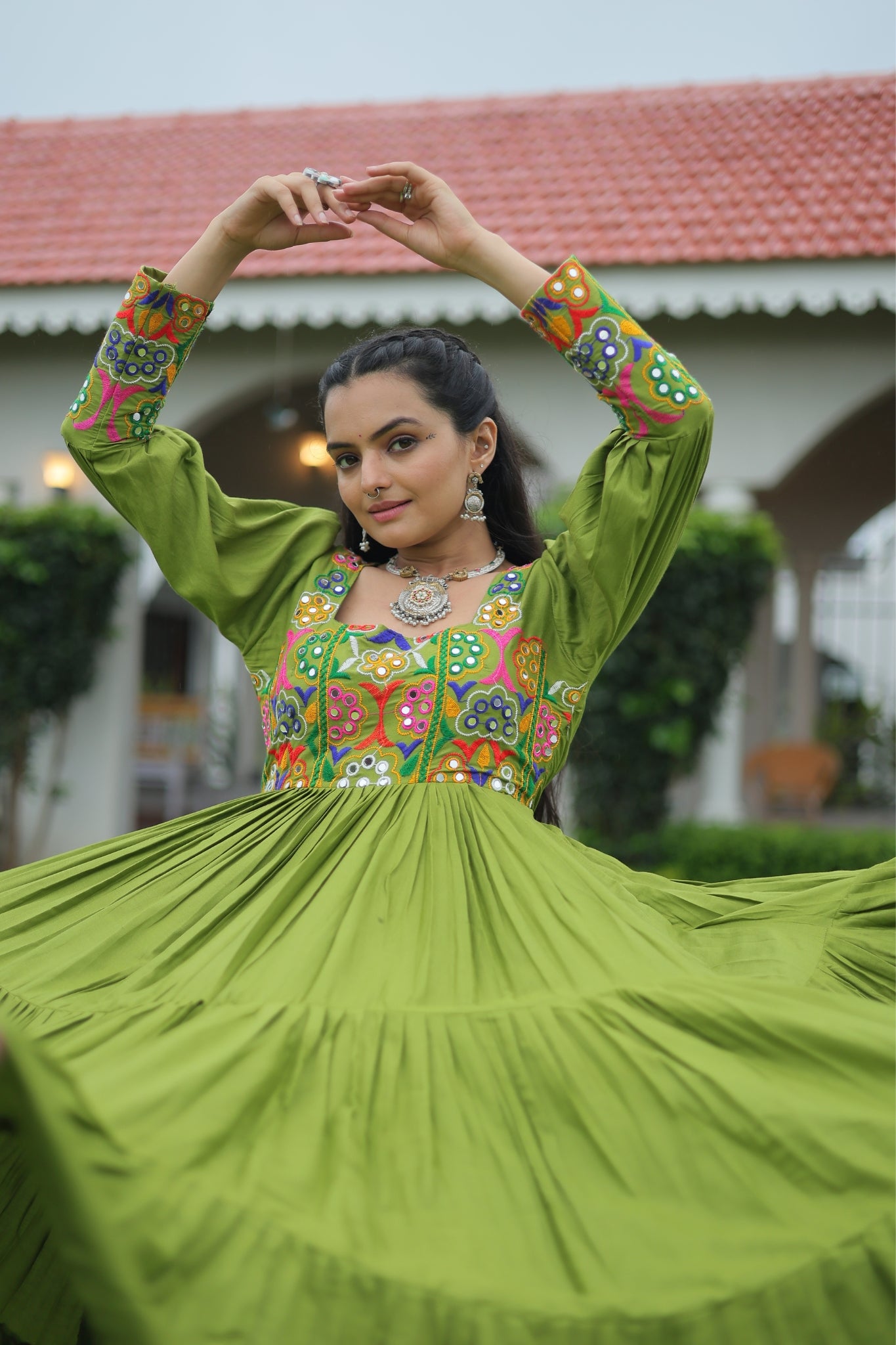 Stunning Navratri Designer Rayon With Gamthi Work Traditional Gown