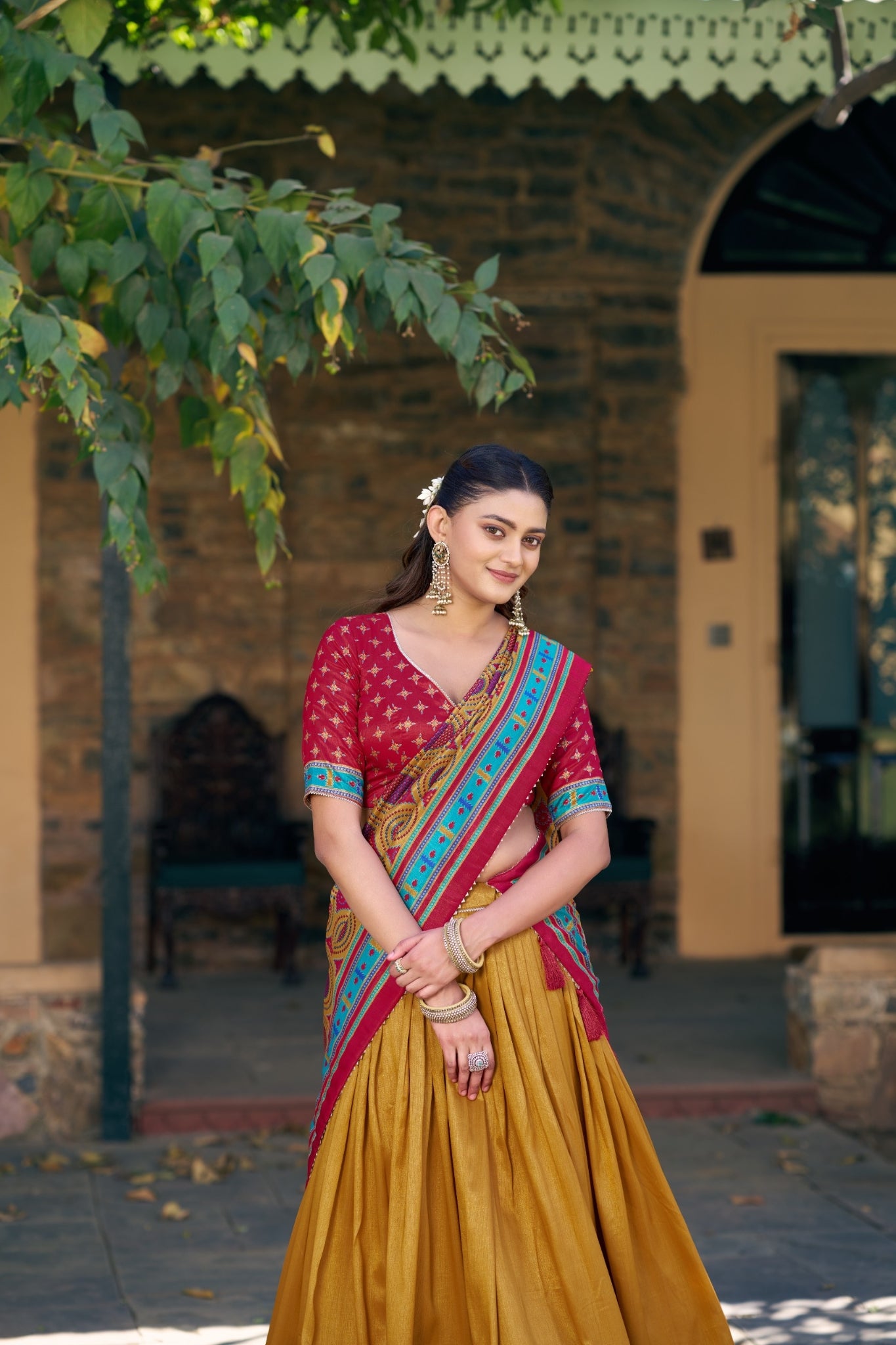 Premium Printed Festive Tasar Silk Lehenga Choli Set For Women