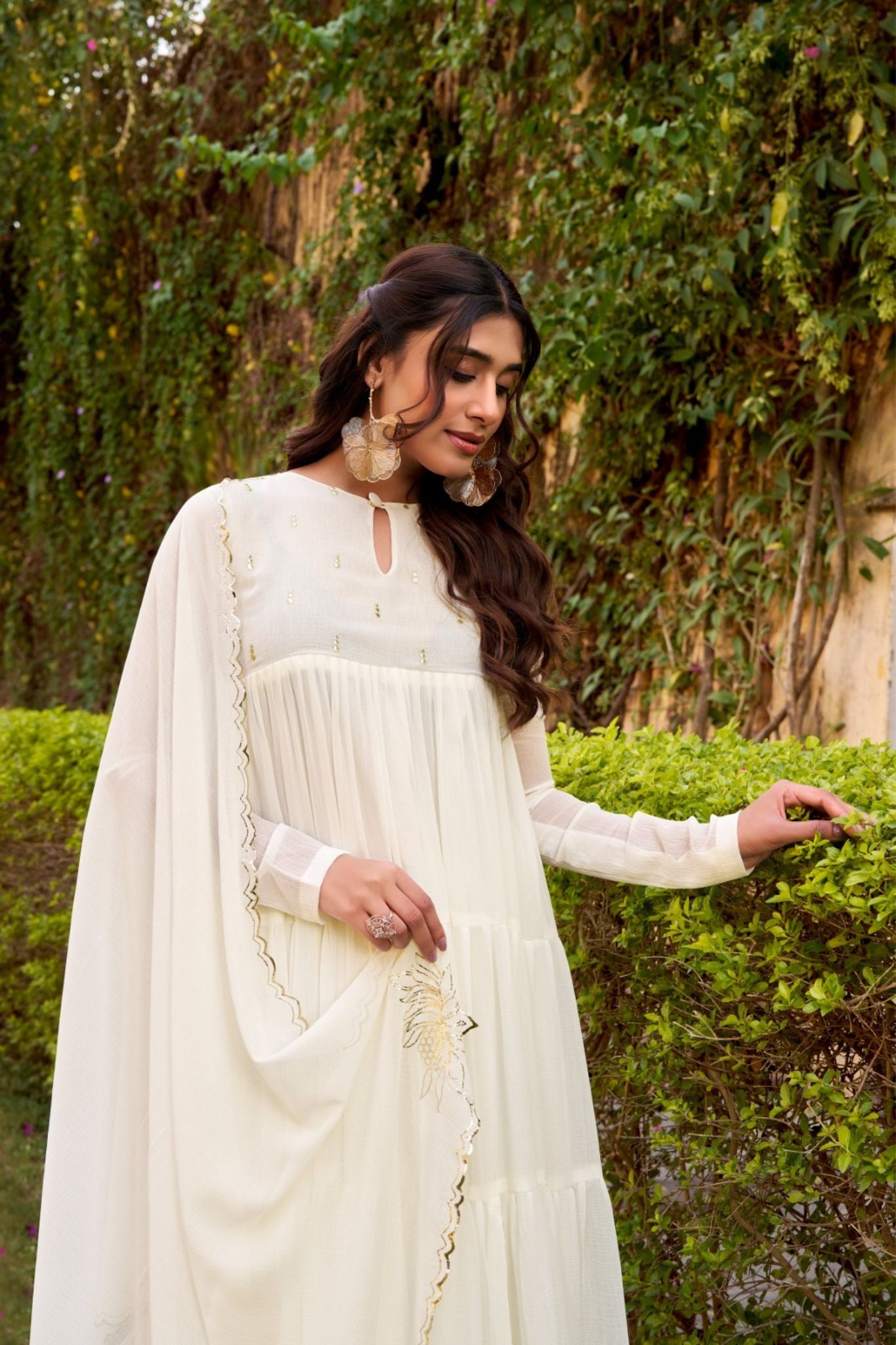 Ethereal Marble Refined Foil Work Anarkali Set With Flowing Dupatta