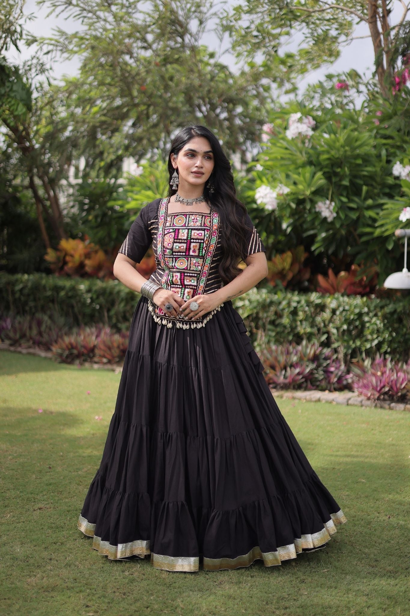 Raasrang Premium Kora Cotton Kutchi Patchwork Navratri Festival Lehenga Choli For Women