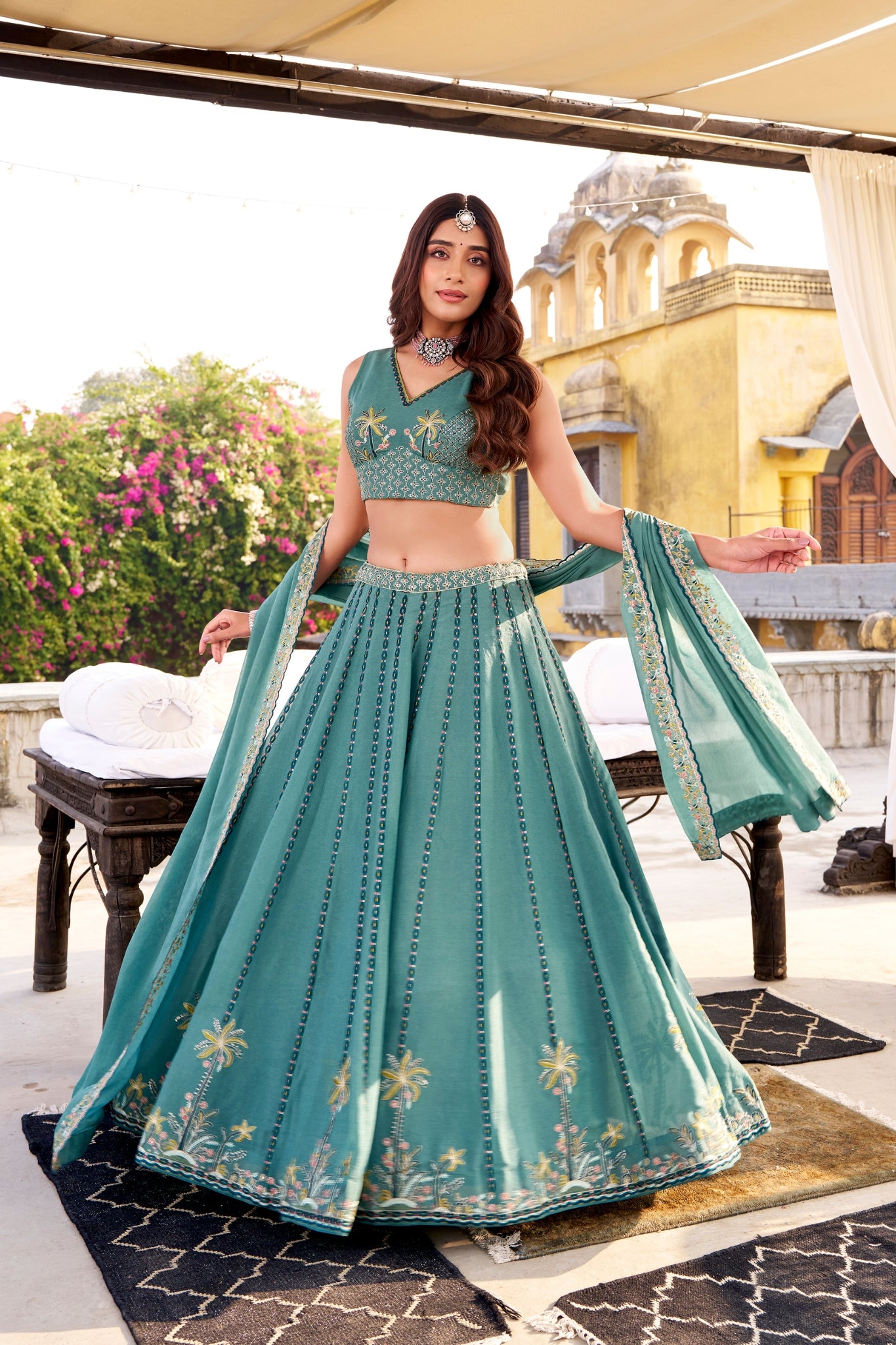 Celestial Sky Blue Embroidered Bridesmaid Lehenga Choli