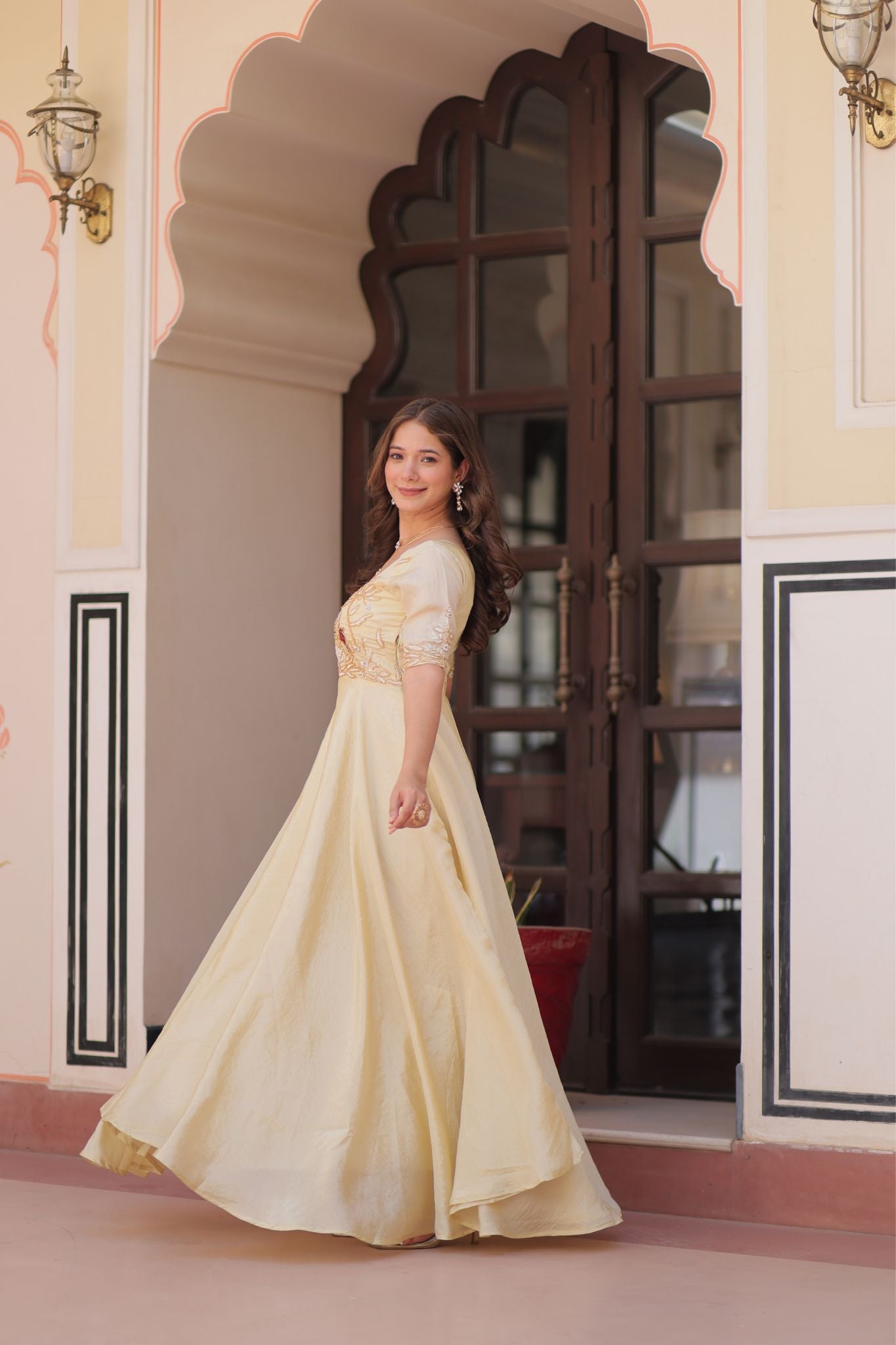 Gold Crush Beads Embroidered Work Crafted Designer Gown