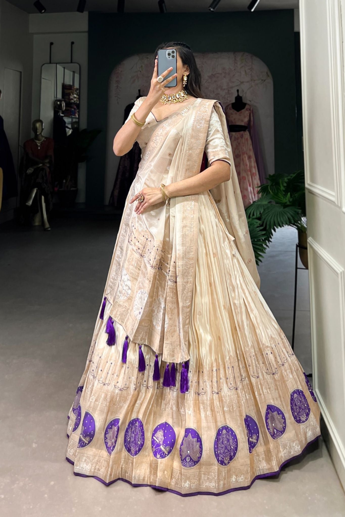 Pure Simmer Mirror With Moti Hand Work Designer Lehenga Choli For Wedding