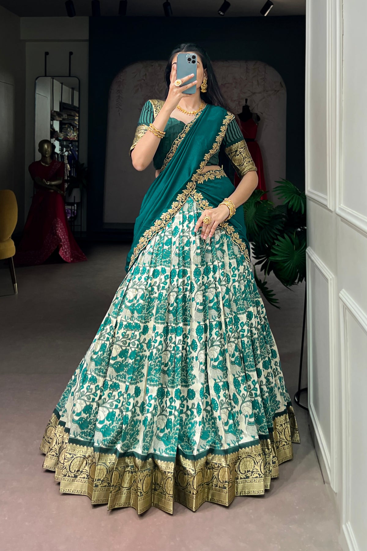Designer Peacock Floral Print Half Saree Lehenga Choli