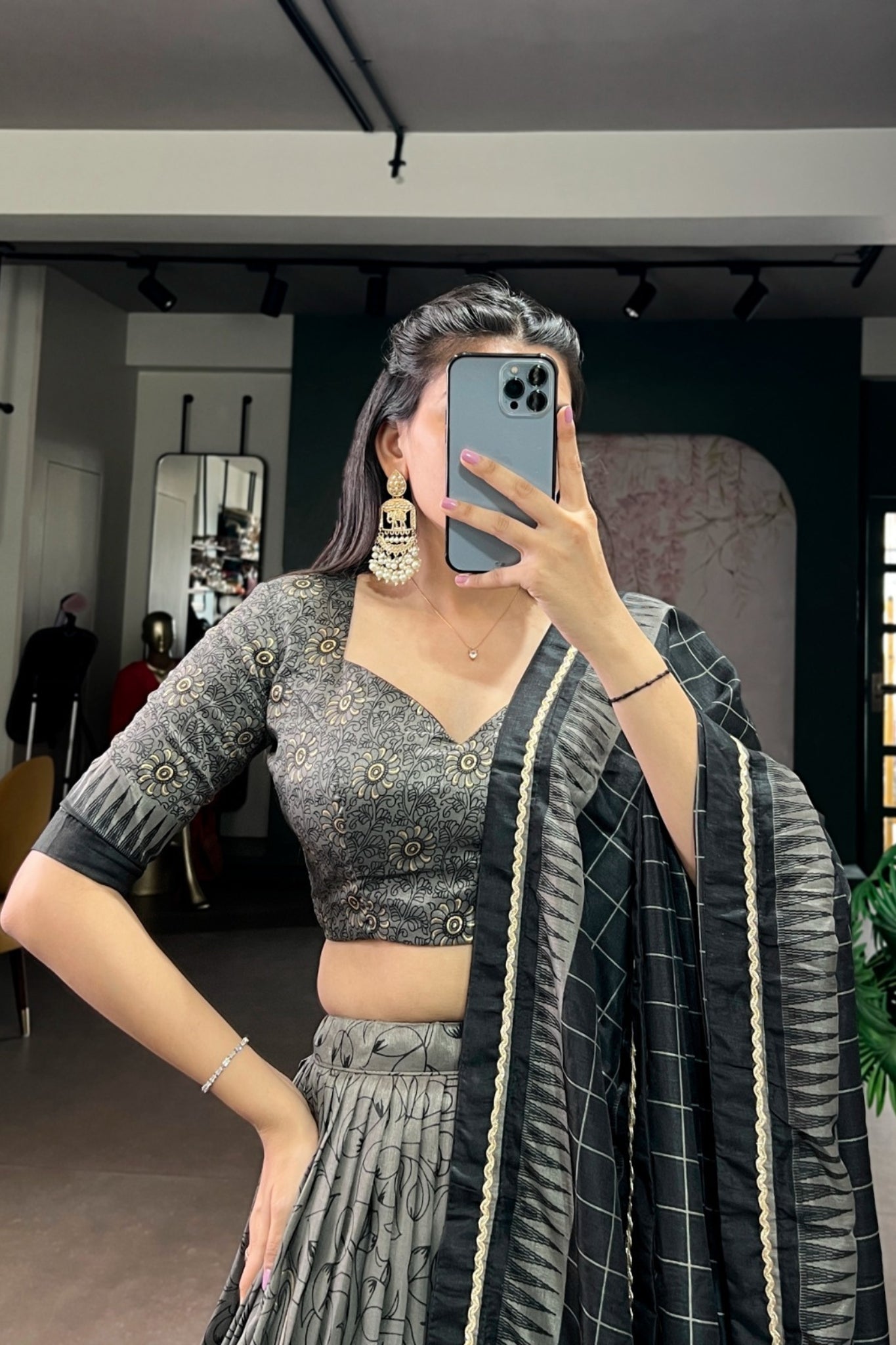 Festive Kalamkari Printed Tasar Silk Lehenga Choli With Dupatta
