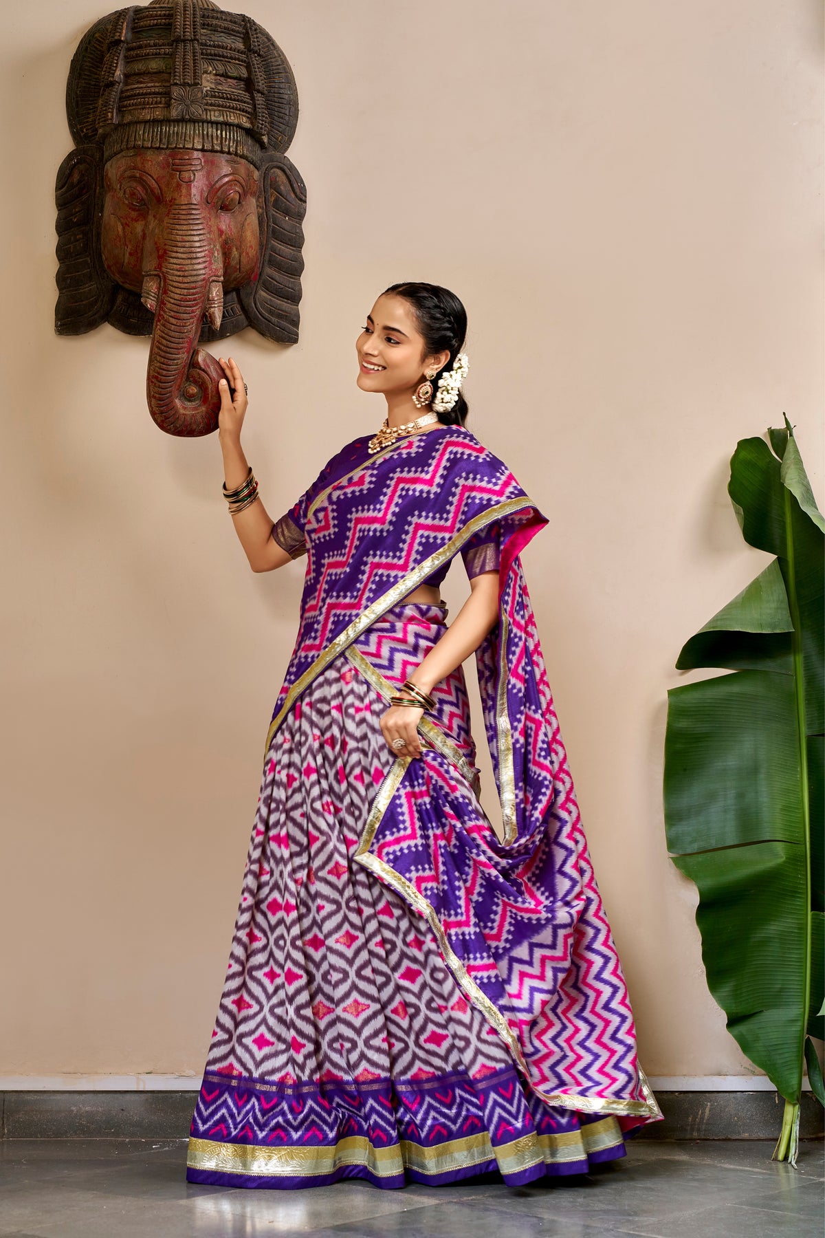 Tasar Silk Ikat Print Designer Lehenga Choli