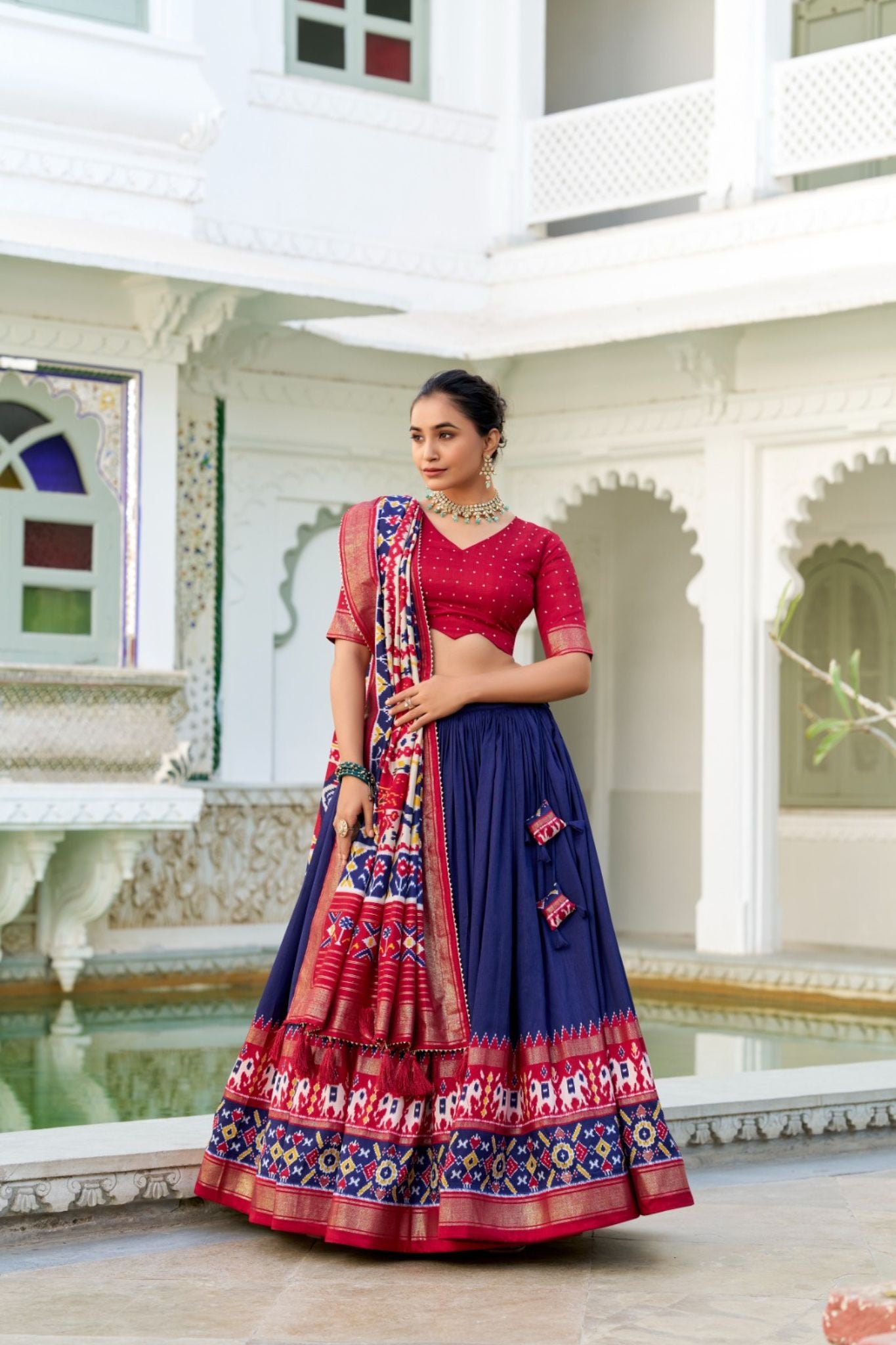 Tussar Silk Patola Printed With Foil Work Lehenga Choli