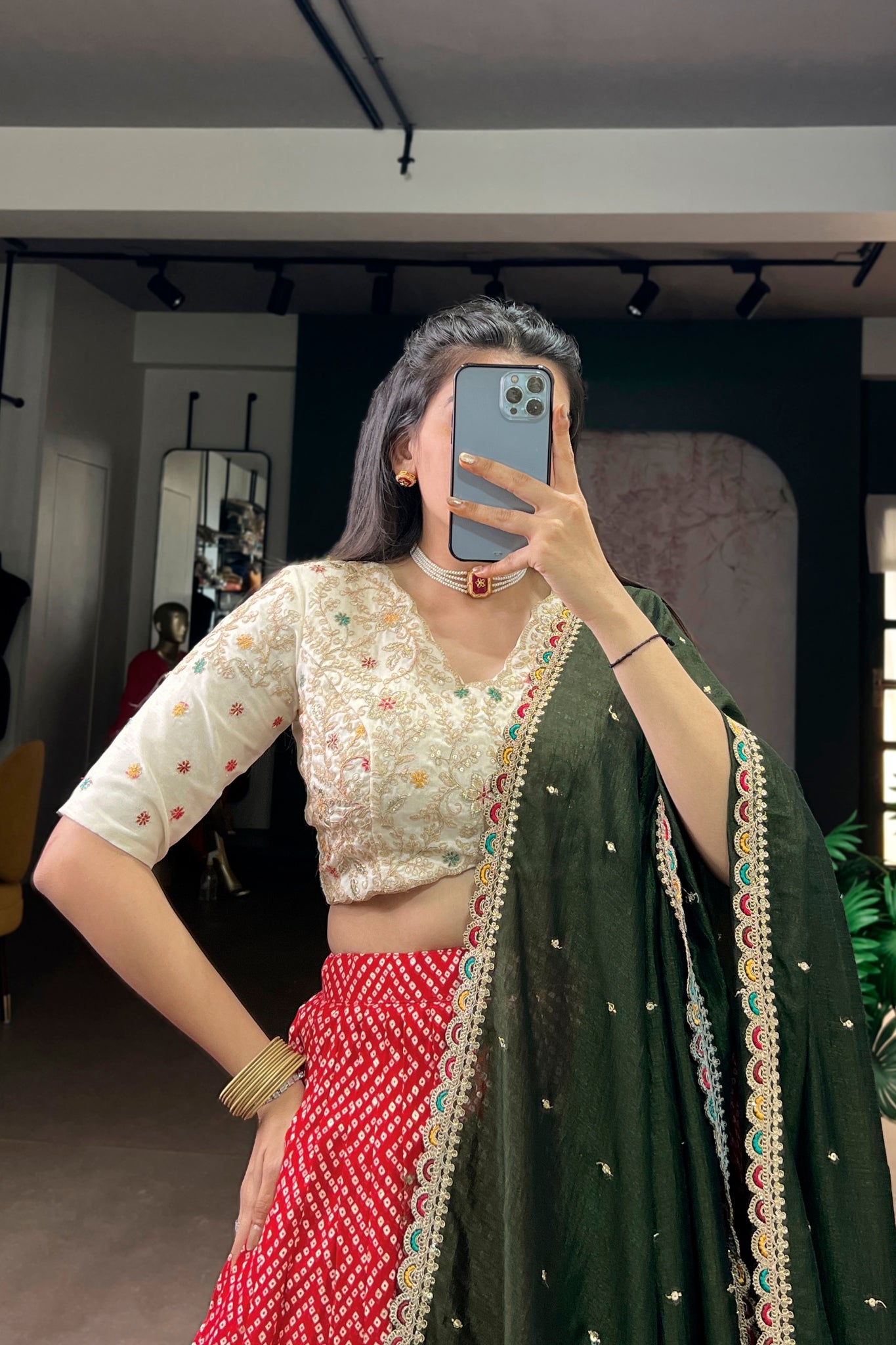 Bandhej Ajrakh Printed Lehenga Choli With Dupatta