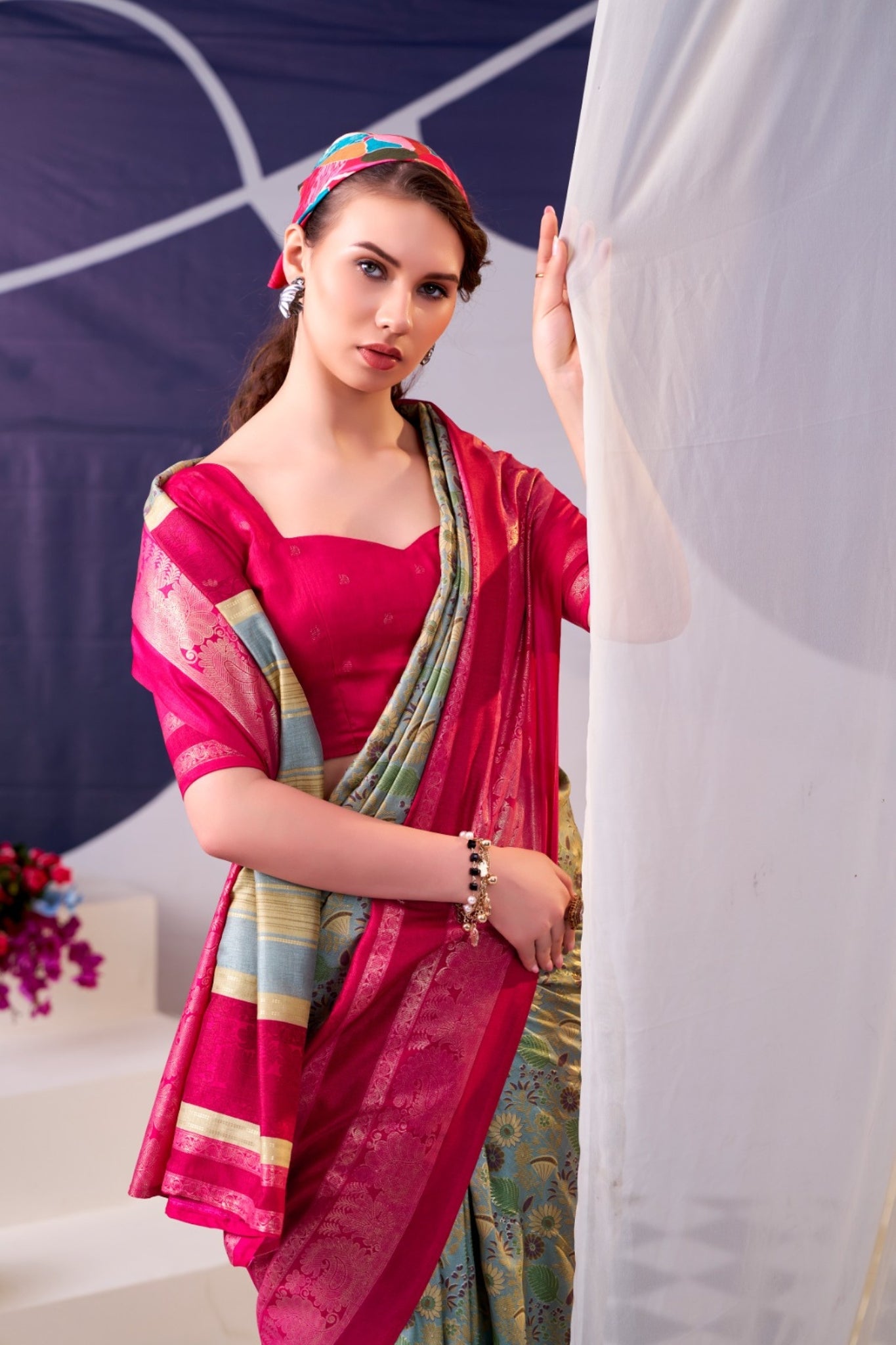 Elegant Floral Woven Designer Saree With Rich Contrast Border