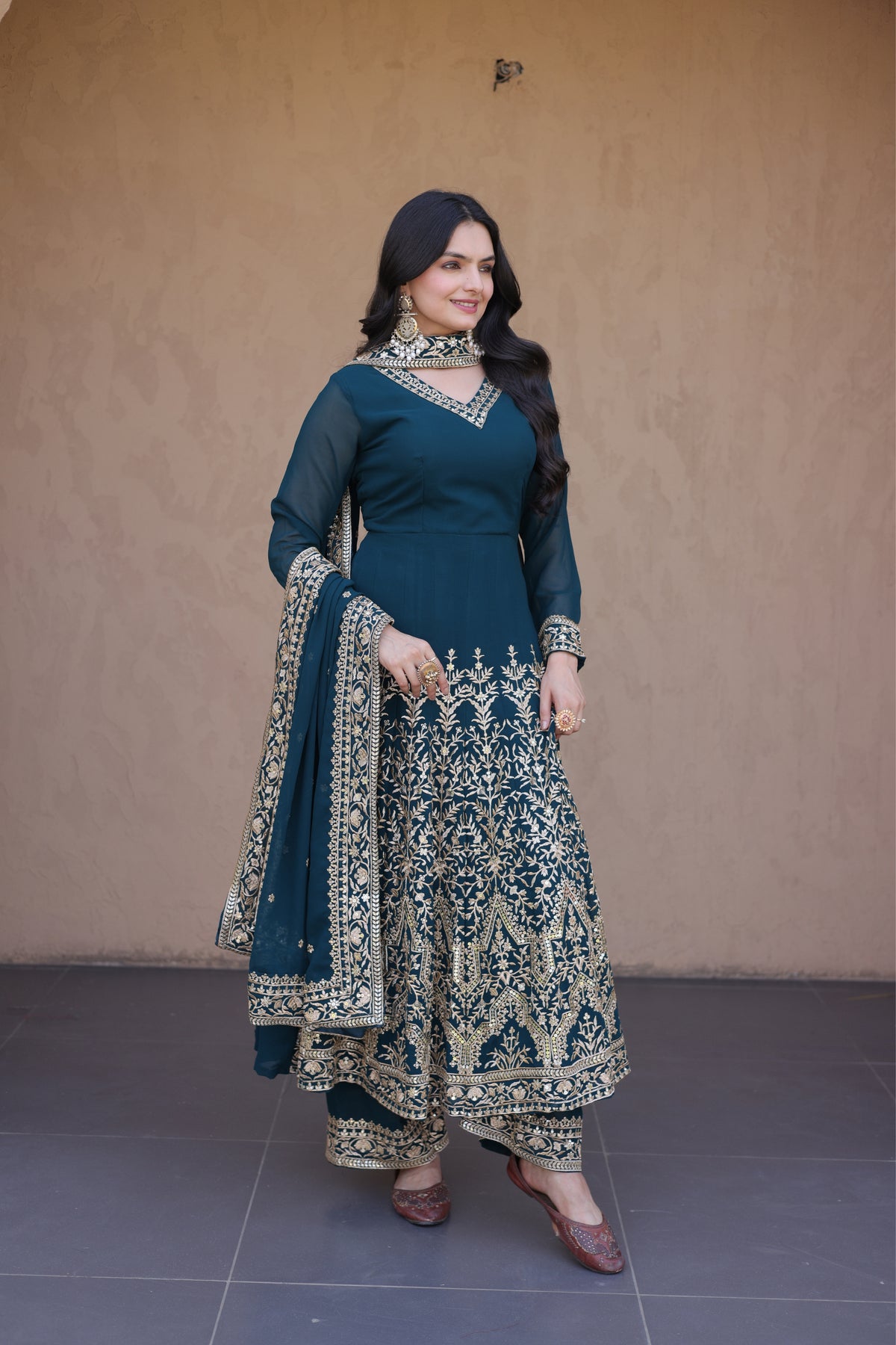 Designer Multi-Sequins Embroidered Anarkali Gown Set With Pant & Dupatta