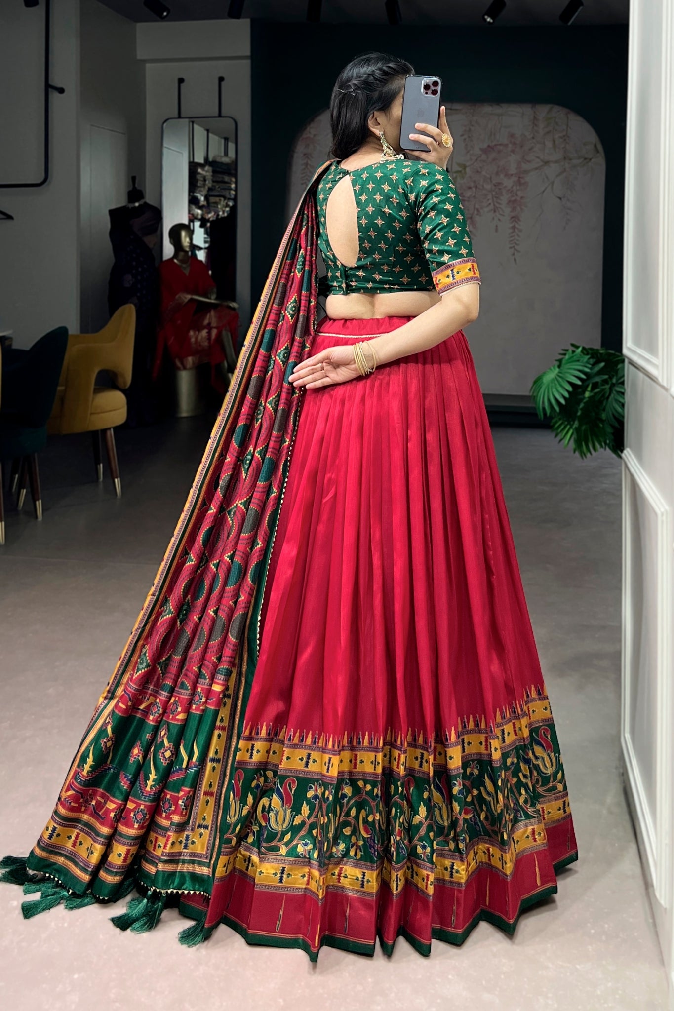 Premium Printed Festive Tasar Silk Lehenga Choli Set For Women
