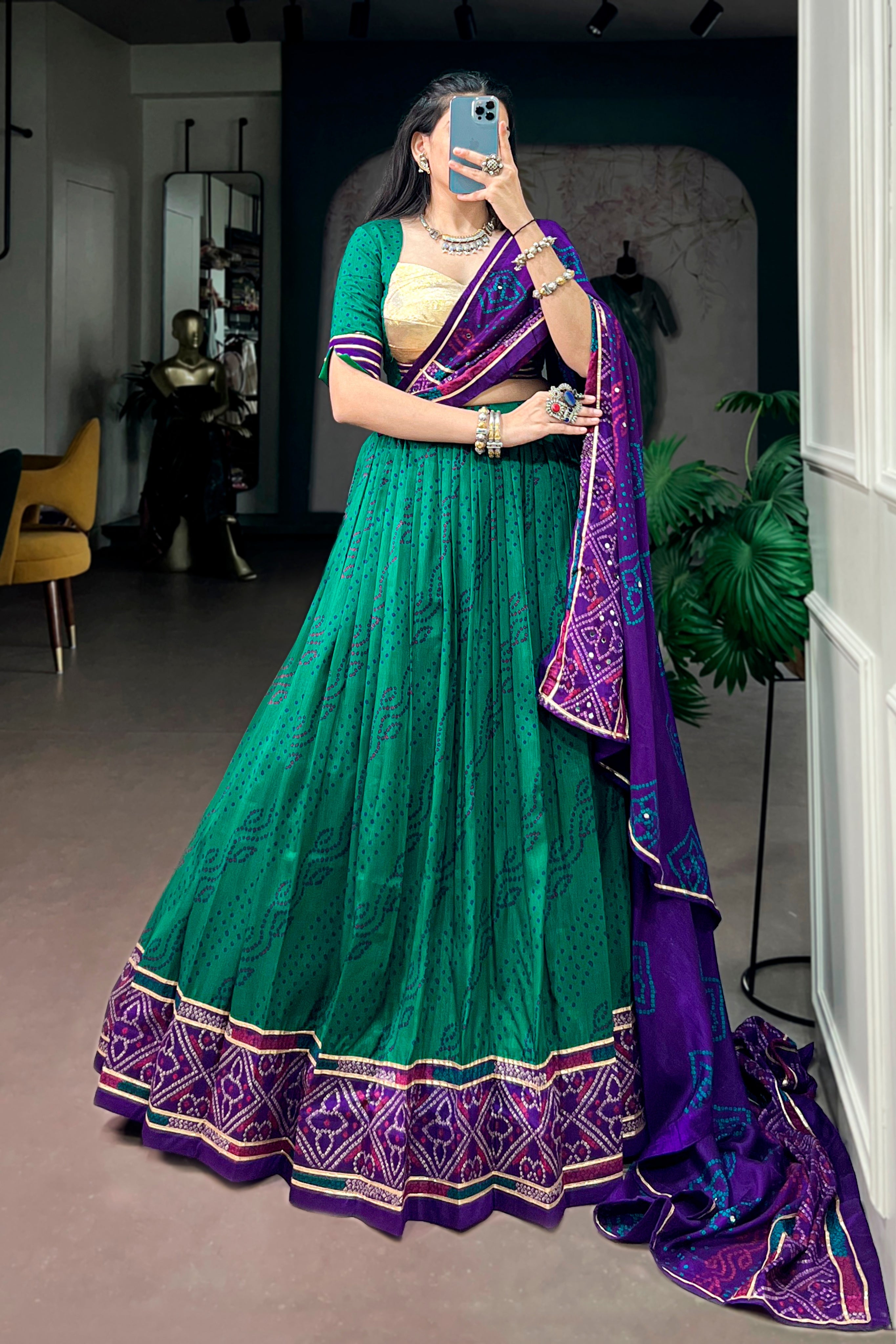 Tasar Silk Bandhani Print Designer Lehenga Choli for Navratri