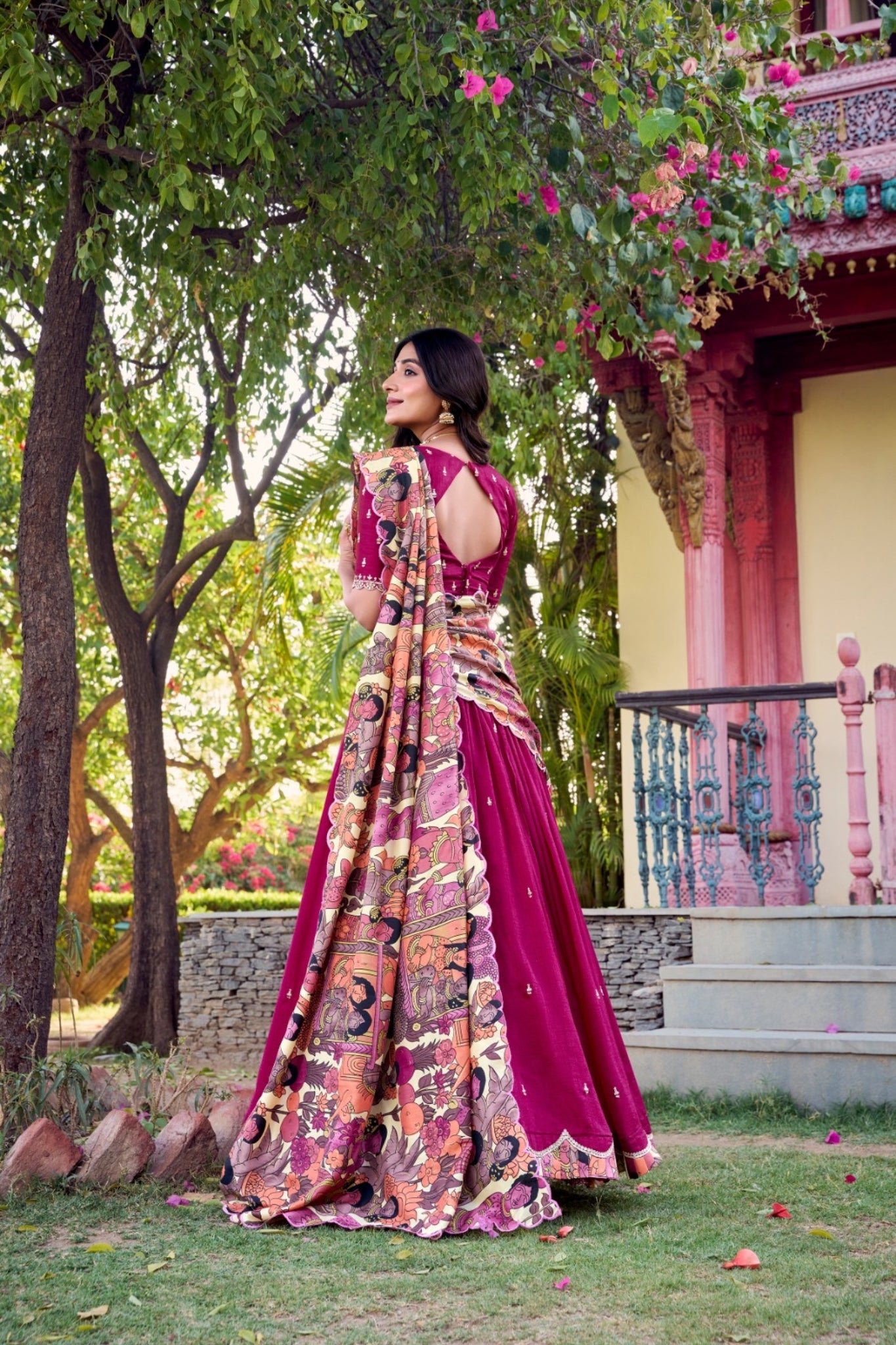 Stunning Sequins Tread Embroidery With Kalamkari Printed Lehenga Choli