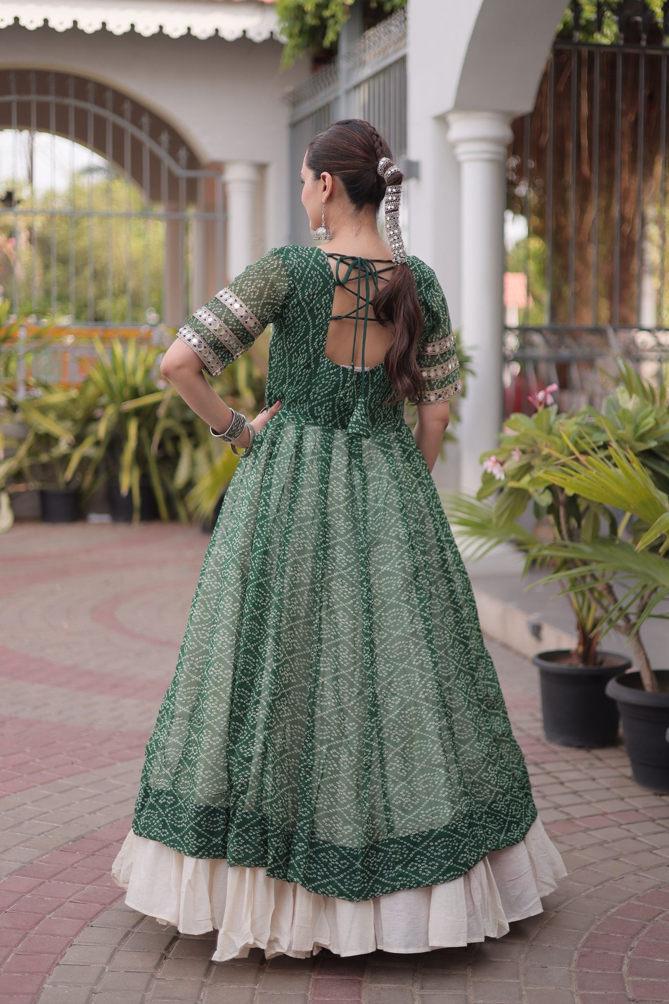 Raasrang Navratri Designer Kora Cotton Lehenga With Kutchi Patchwork Bandhani Print Kurti For Garba & Dandiya