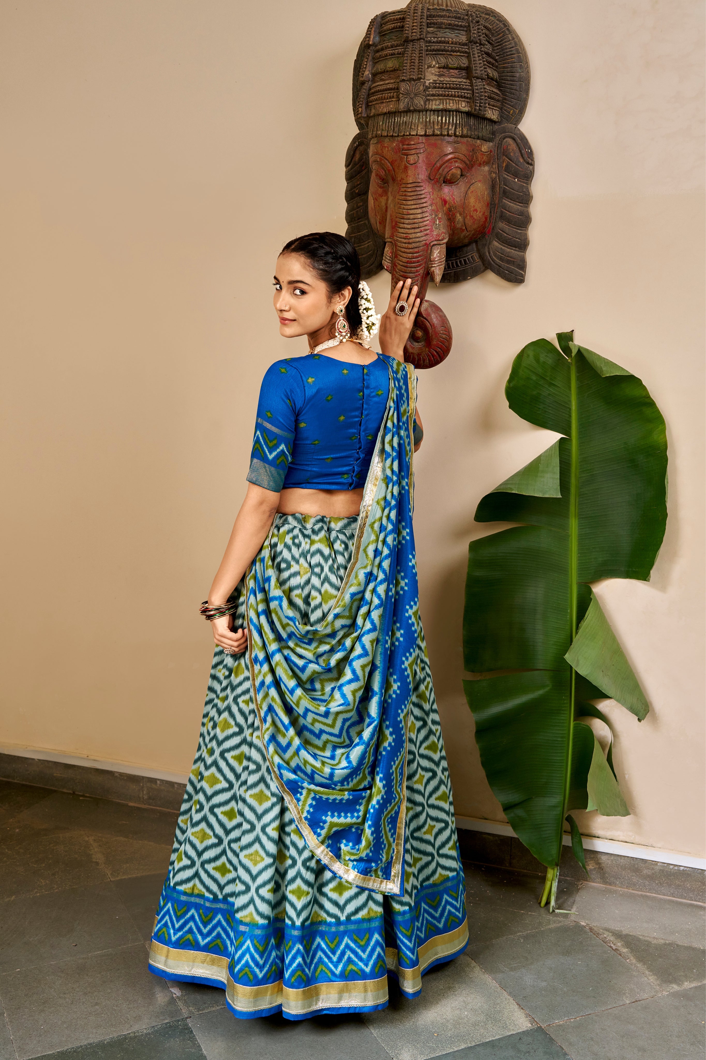 Tasar Silk Ikat Print Designer Lehenga Choli