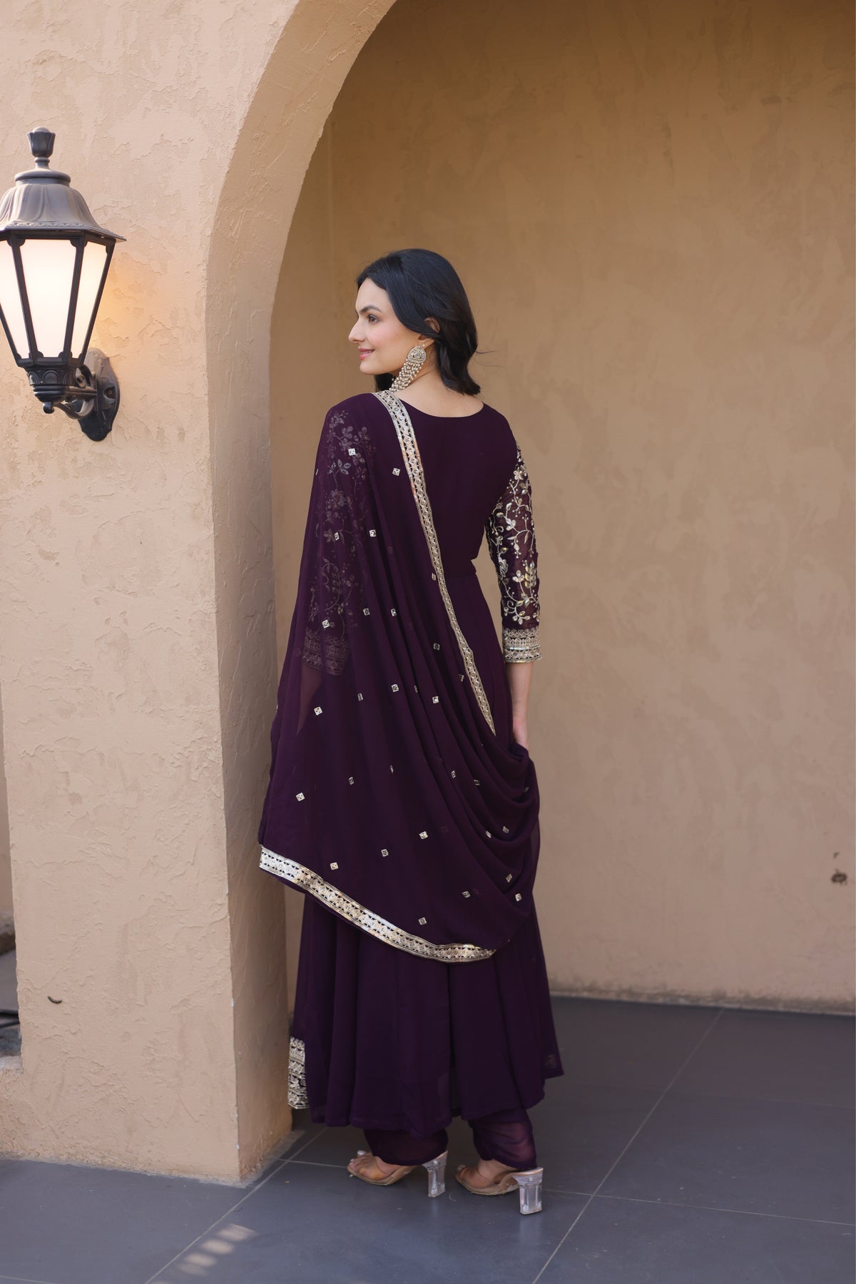 Designer Sequins Embroidered Anarkali Gown With Dupatta Set