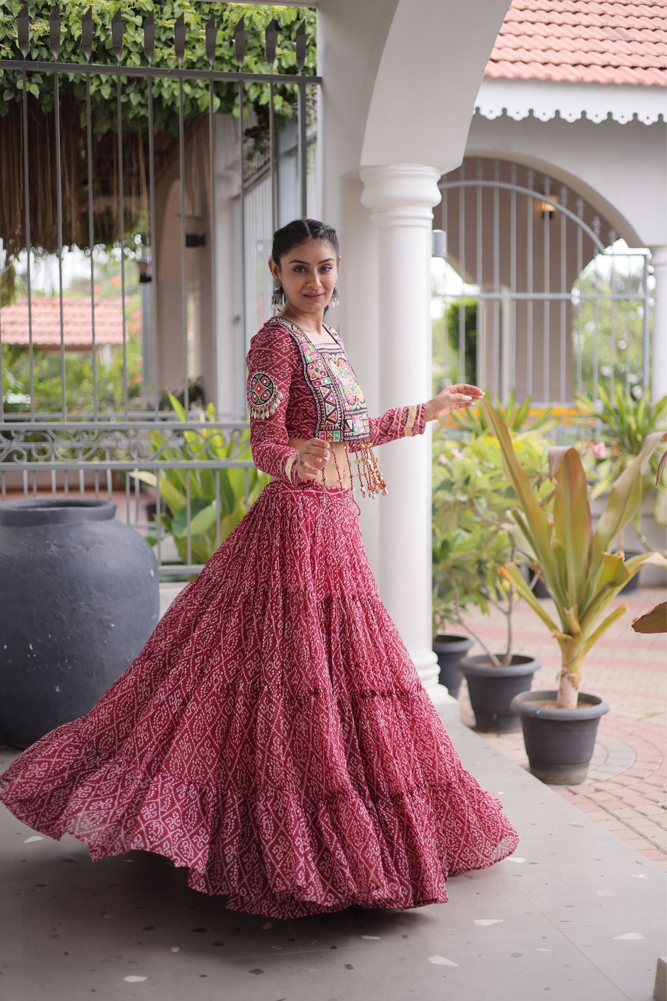 Raasrang Navratri Special Bandhani Print Lehenga Choli for Women with Kutchi Patchwork