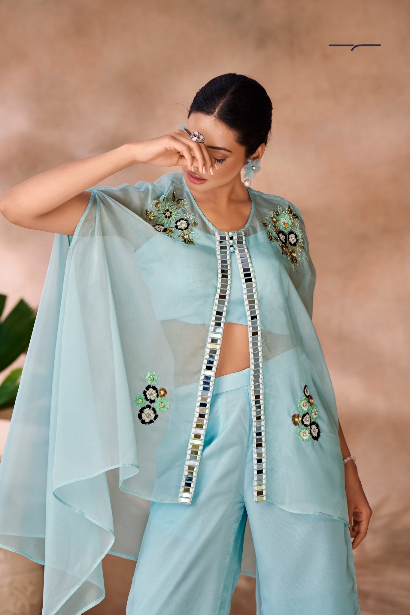 Aqua Blue Elegance Organza Co-Ord Set