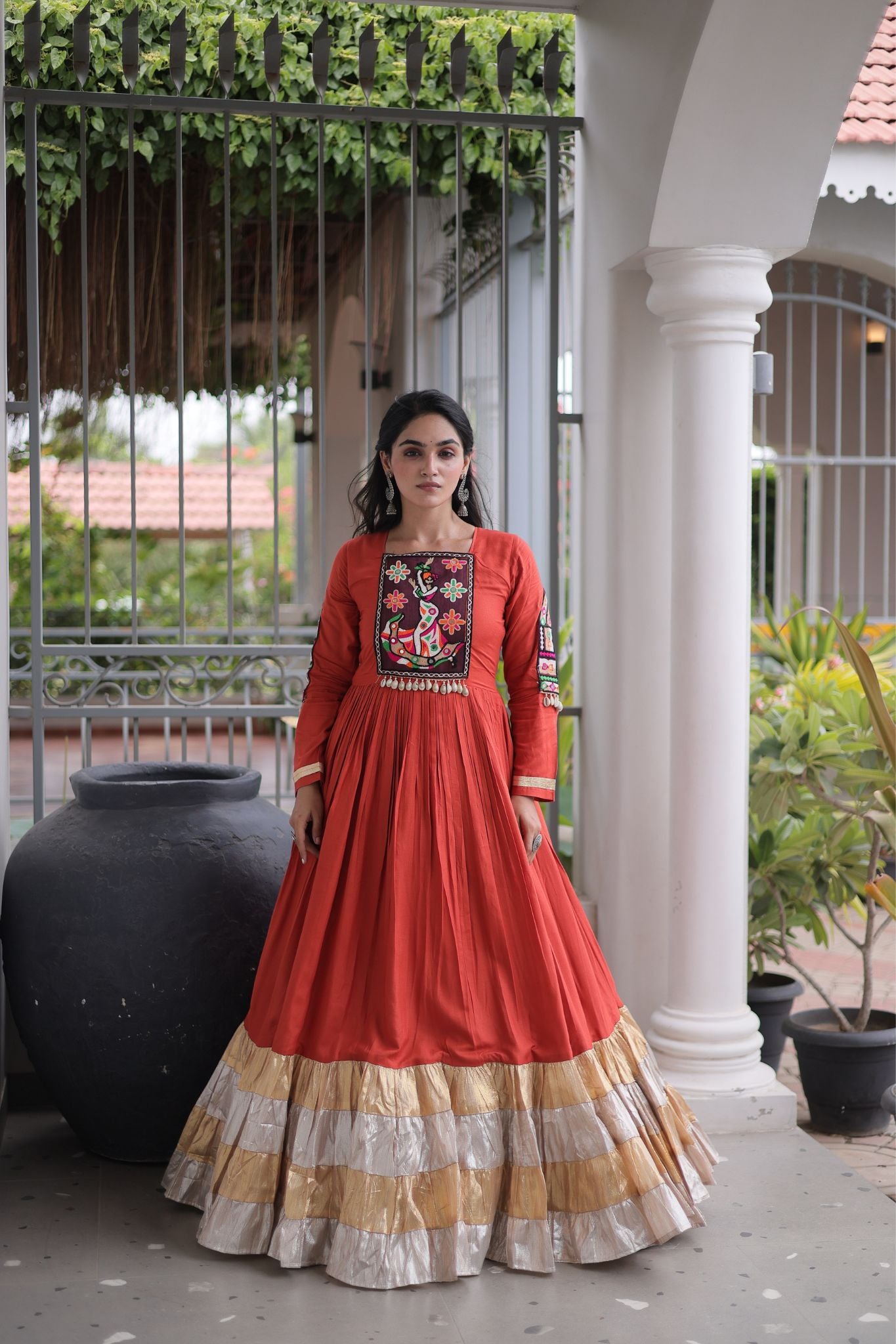 Raasrang Navratri Special Designer Rayon Gown With Kutchi Gamthi Thread Work