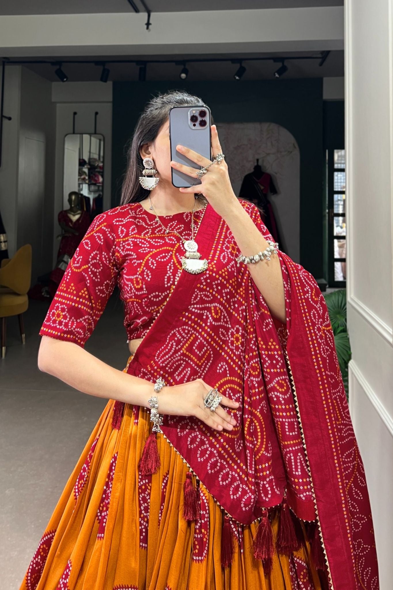 Bandhej Print Silk Lehenga Choli