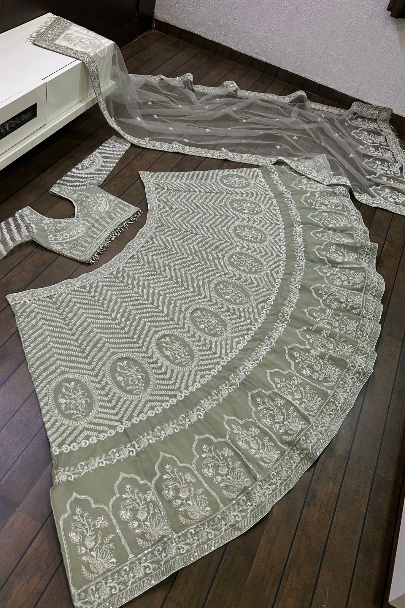 Pista Green Embroidery Sequence Work Bridal Choli For Woman