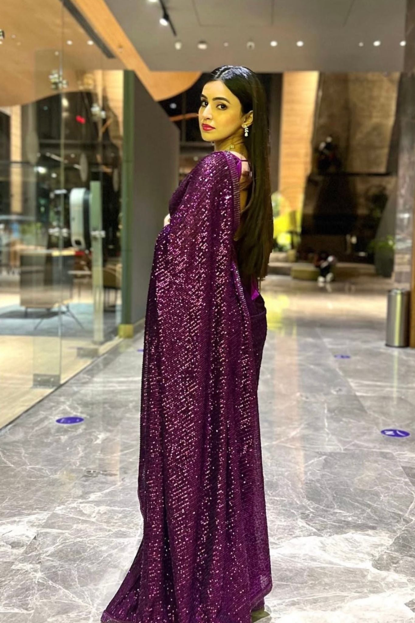 Purple Georgette Saree with Sequence Work