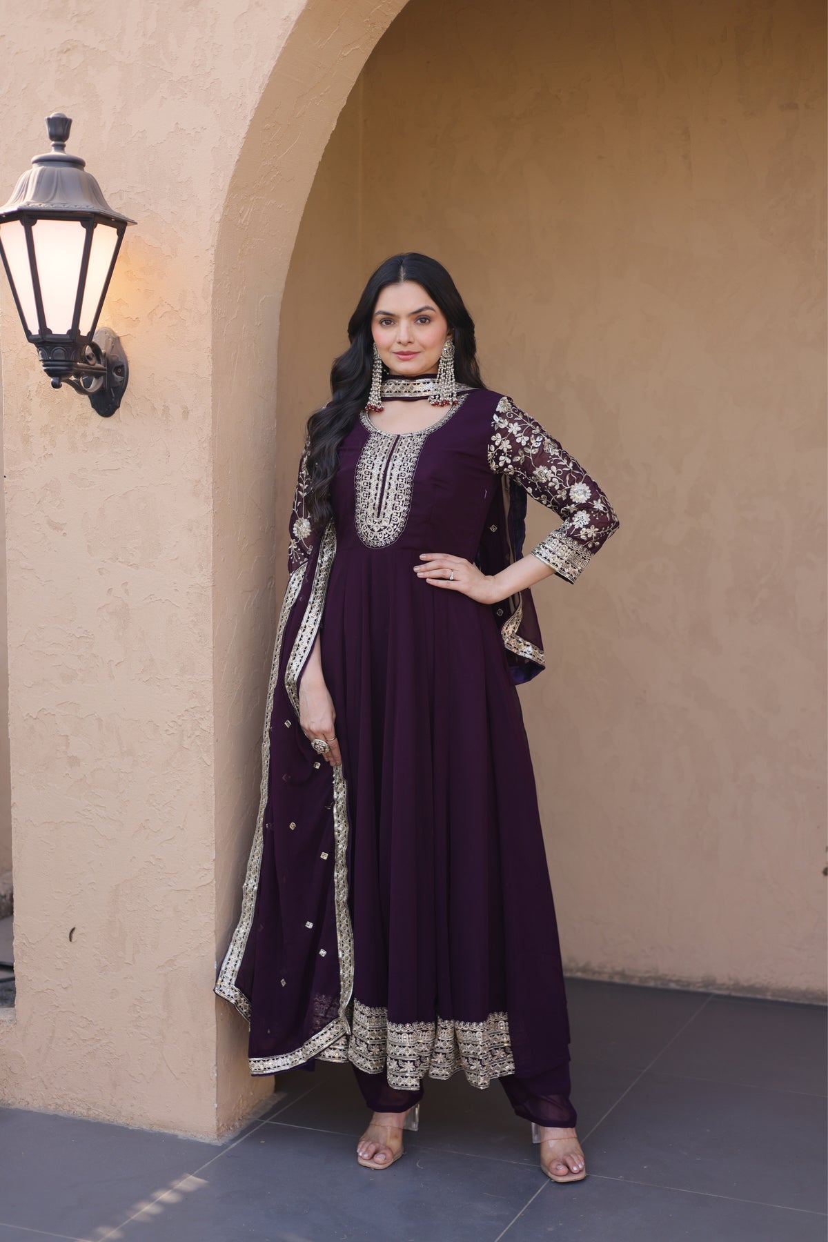 Designer Sequins Embroidered Anarkali Gown With Dupatta Set