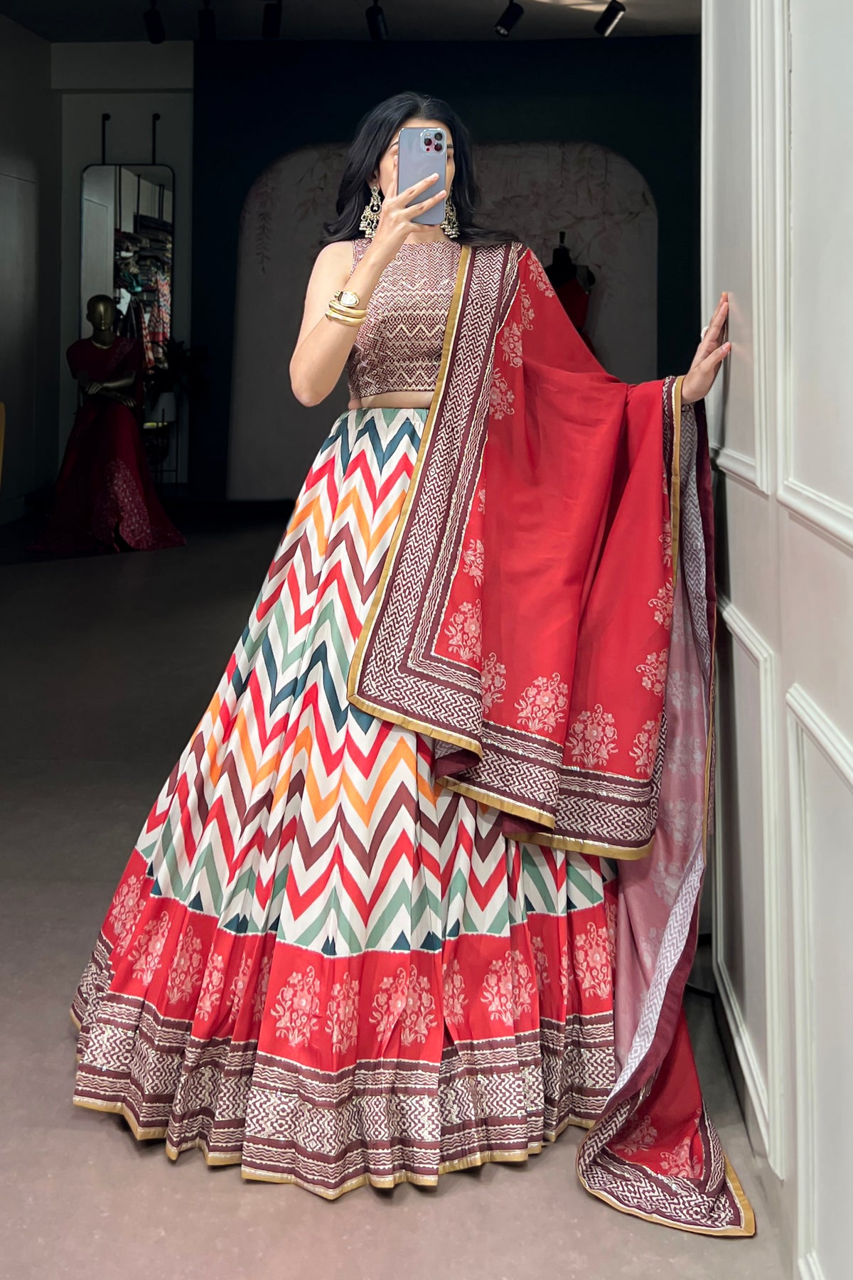 Vaishali Silk Designer Print With Beads Work Lehenga Choli For Wedding & Festive Wear