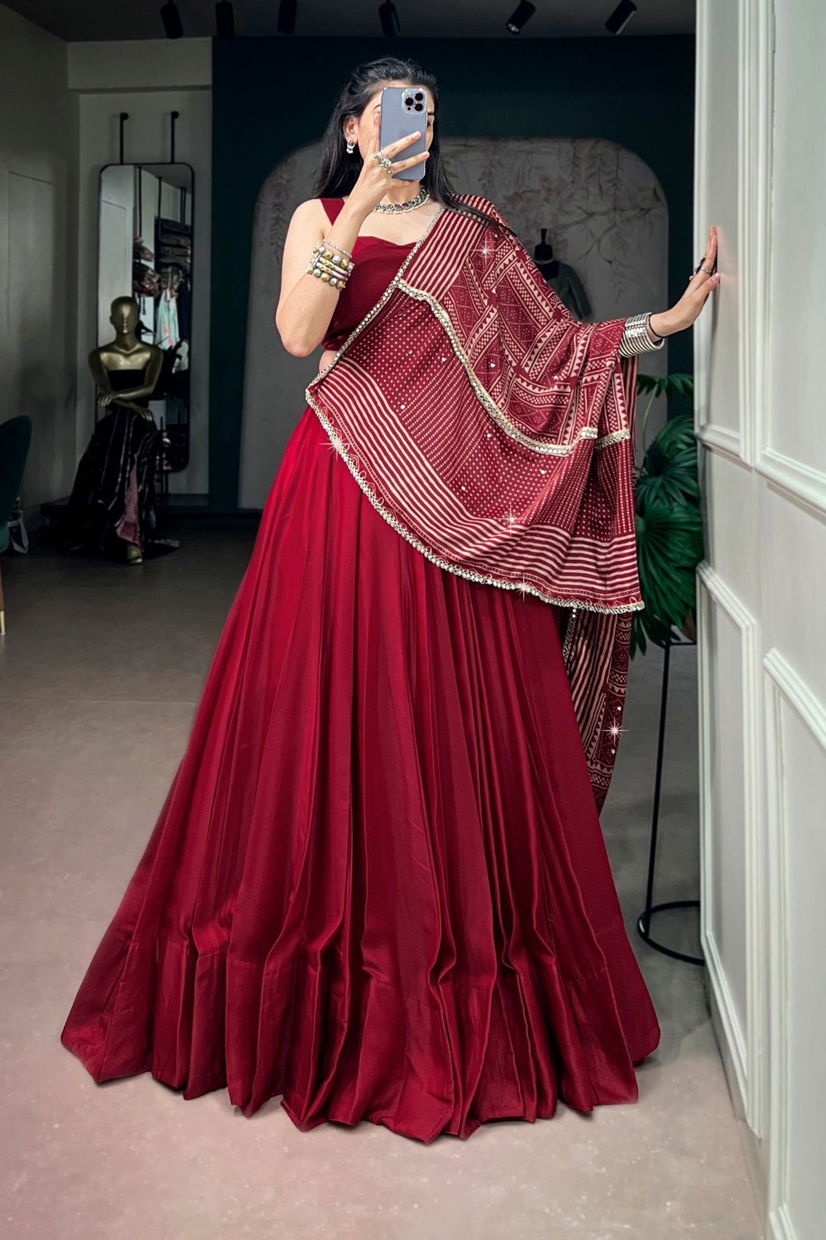 Navy Blue Navratri Designer Lehenga Choli With Printed Satin Dupatta