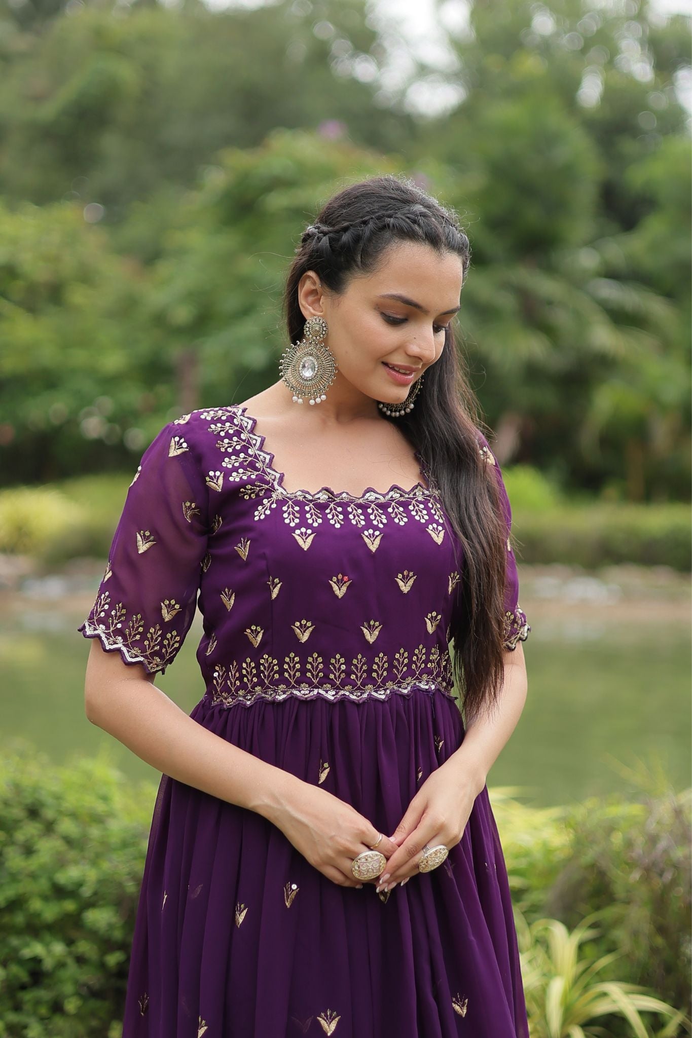 Luxury Zari Thread Sequins Embroidery Work Gown