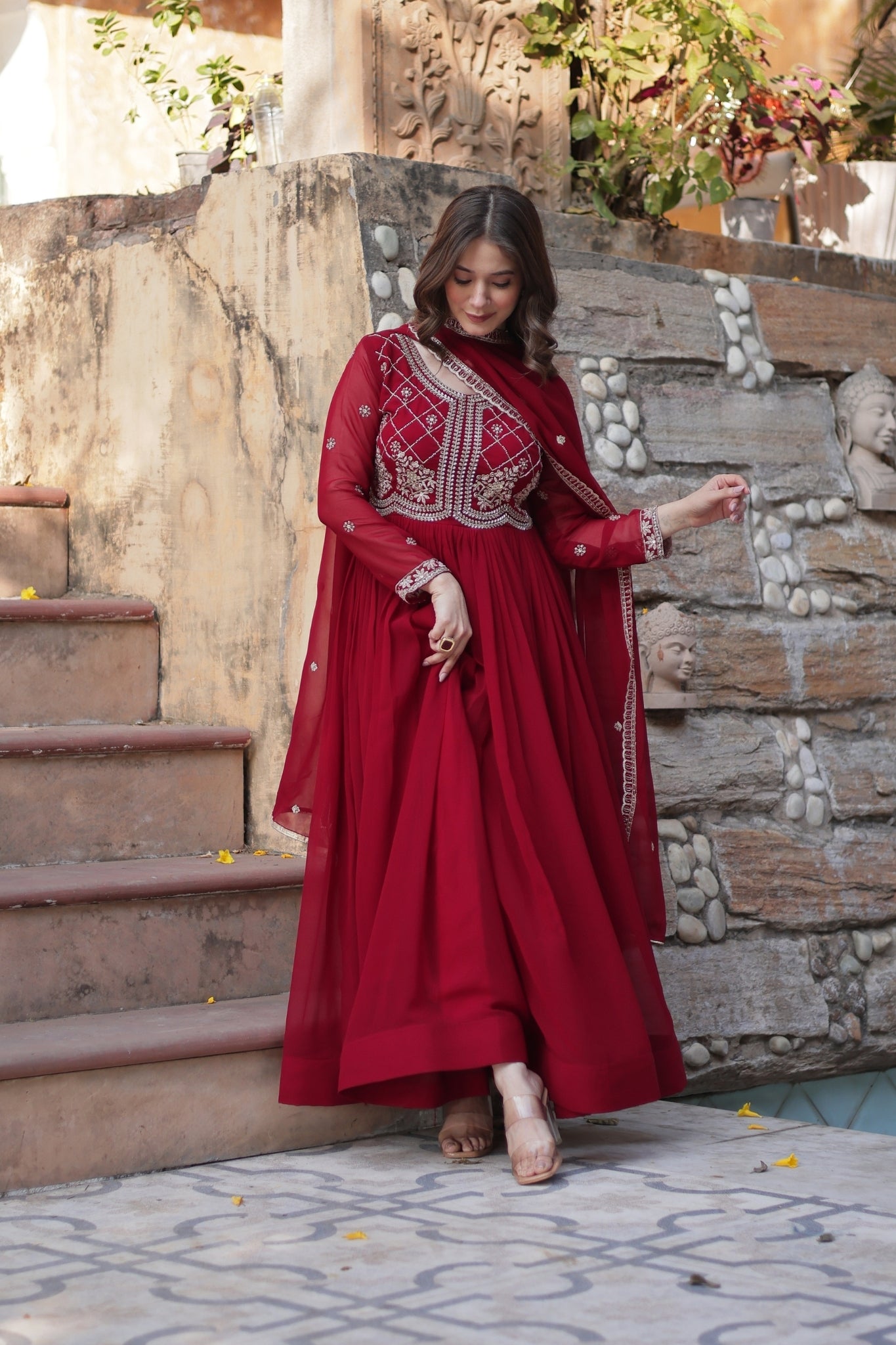 Designer Beads Embroidered Work Beautiful Wedding Gown With Dupatta Set