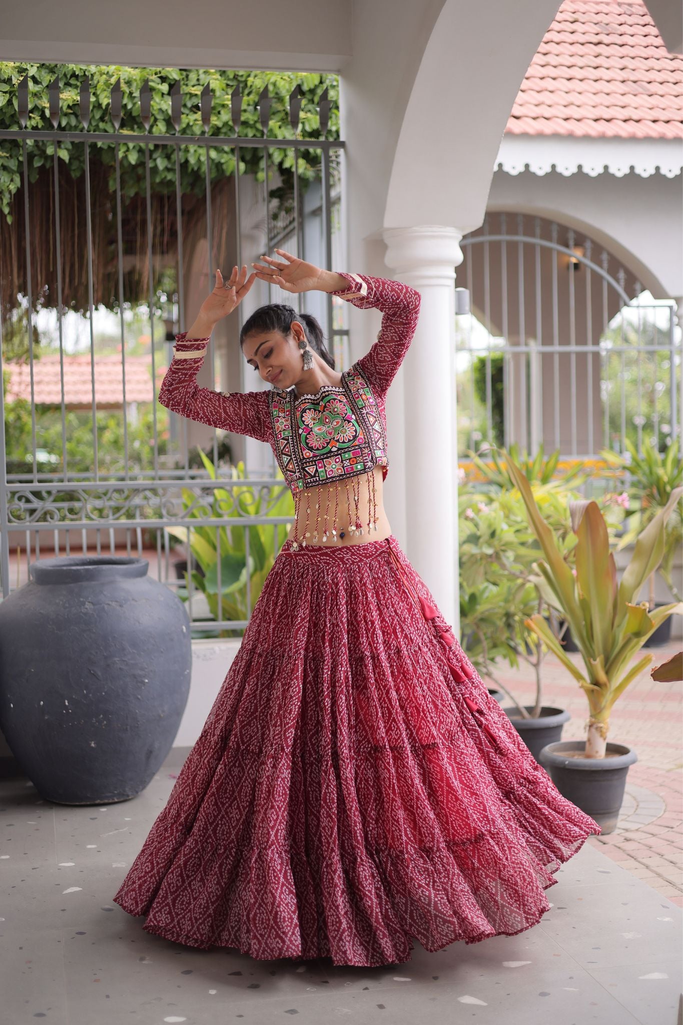 Raasrang Navratri Special Bandhani Print Lehenga Choli for Women with Kutchi Patchwork