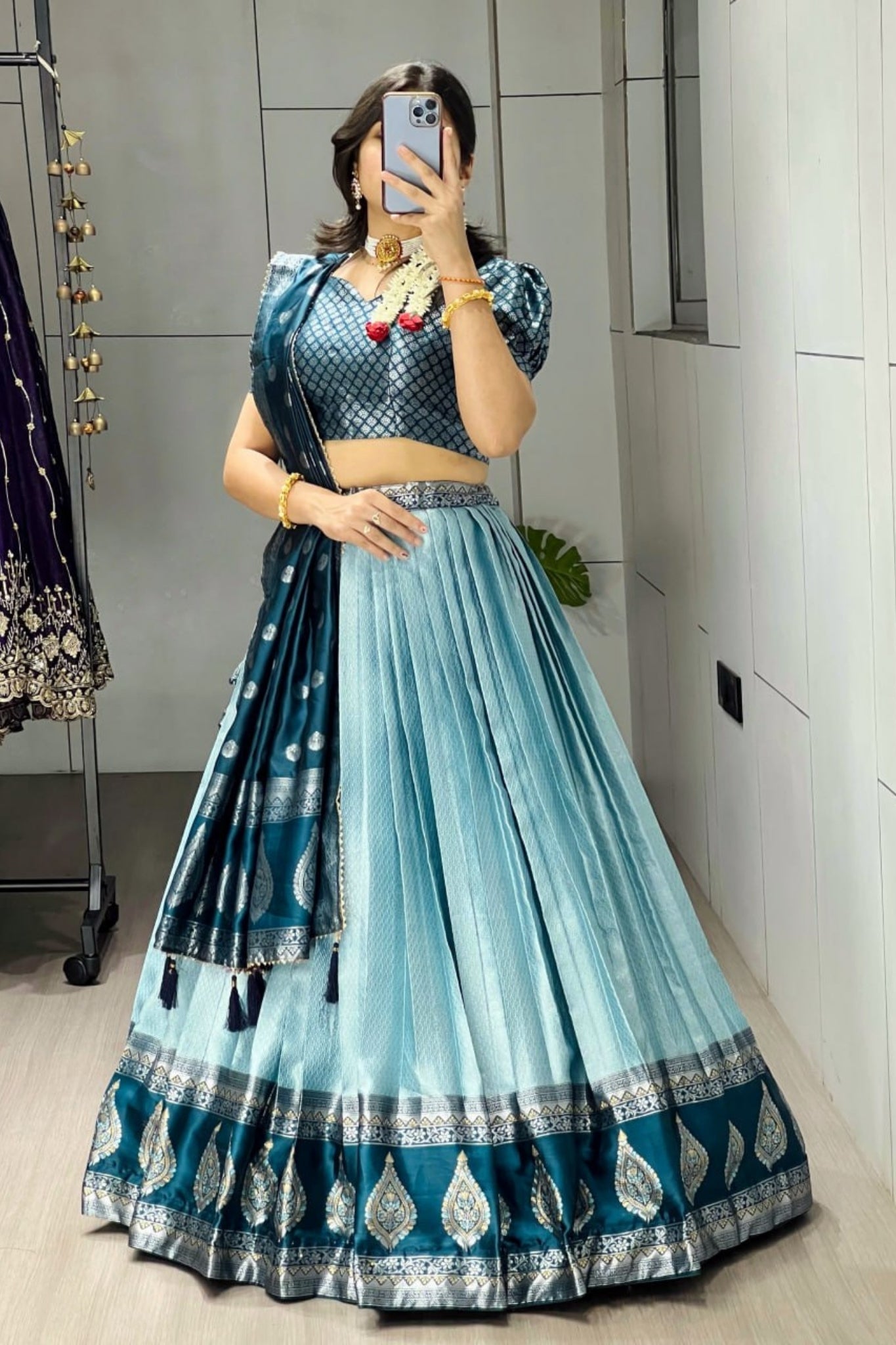 Royal Banarasi Silk Lehenga Choli With Contrast Dupatta For Wedding And Festive Wear