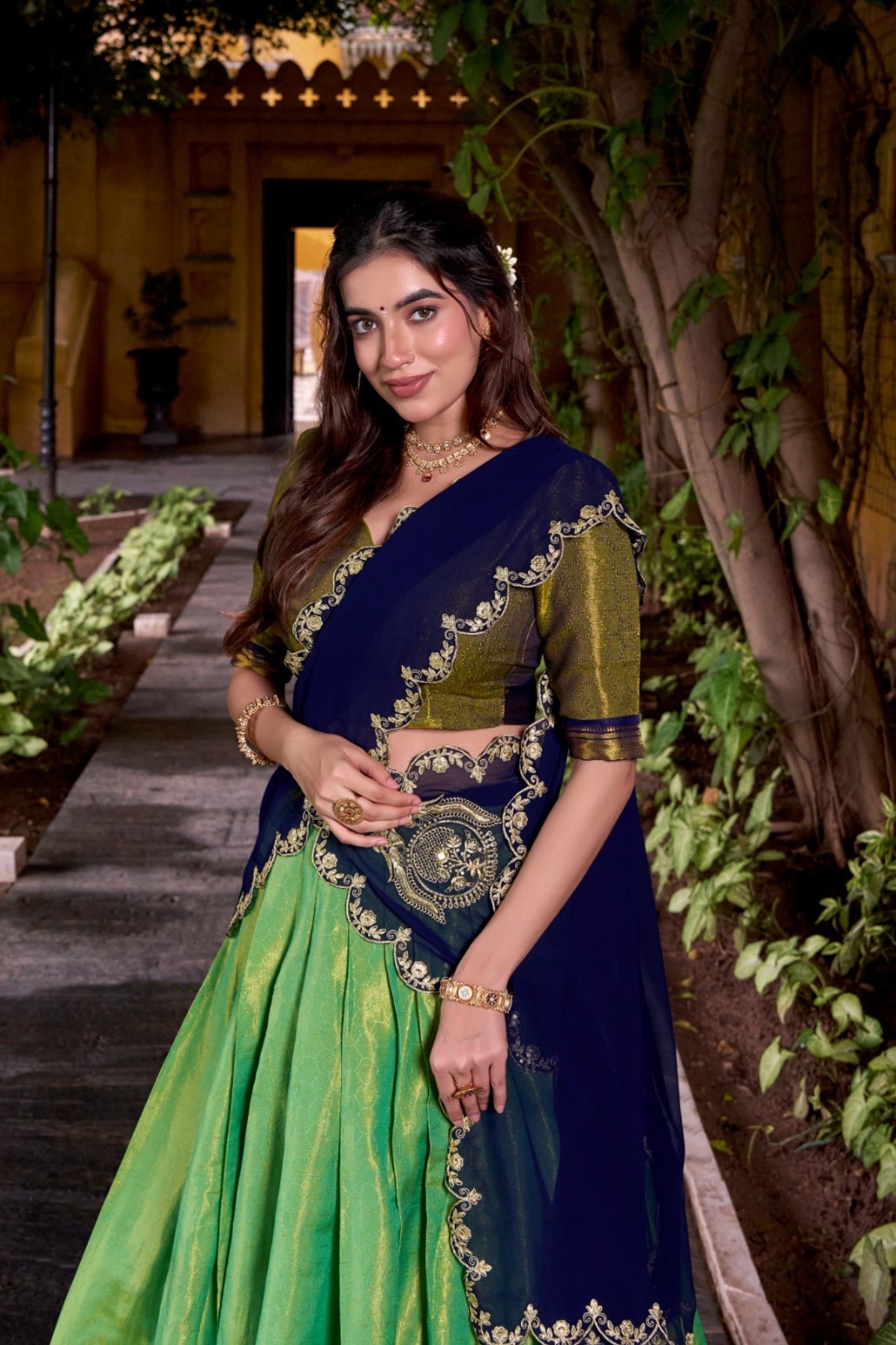 South Indian Style Kanchipuram Silk Lehenga Choli